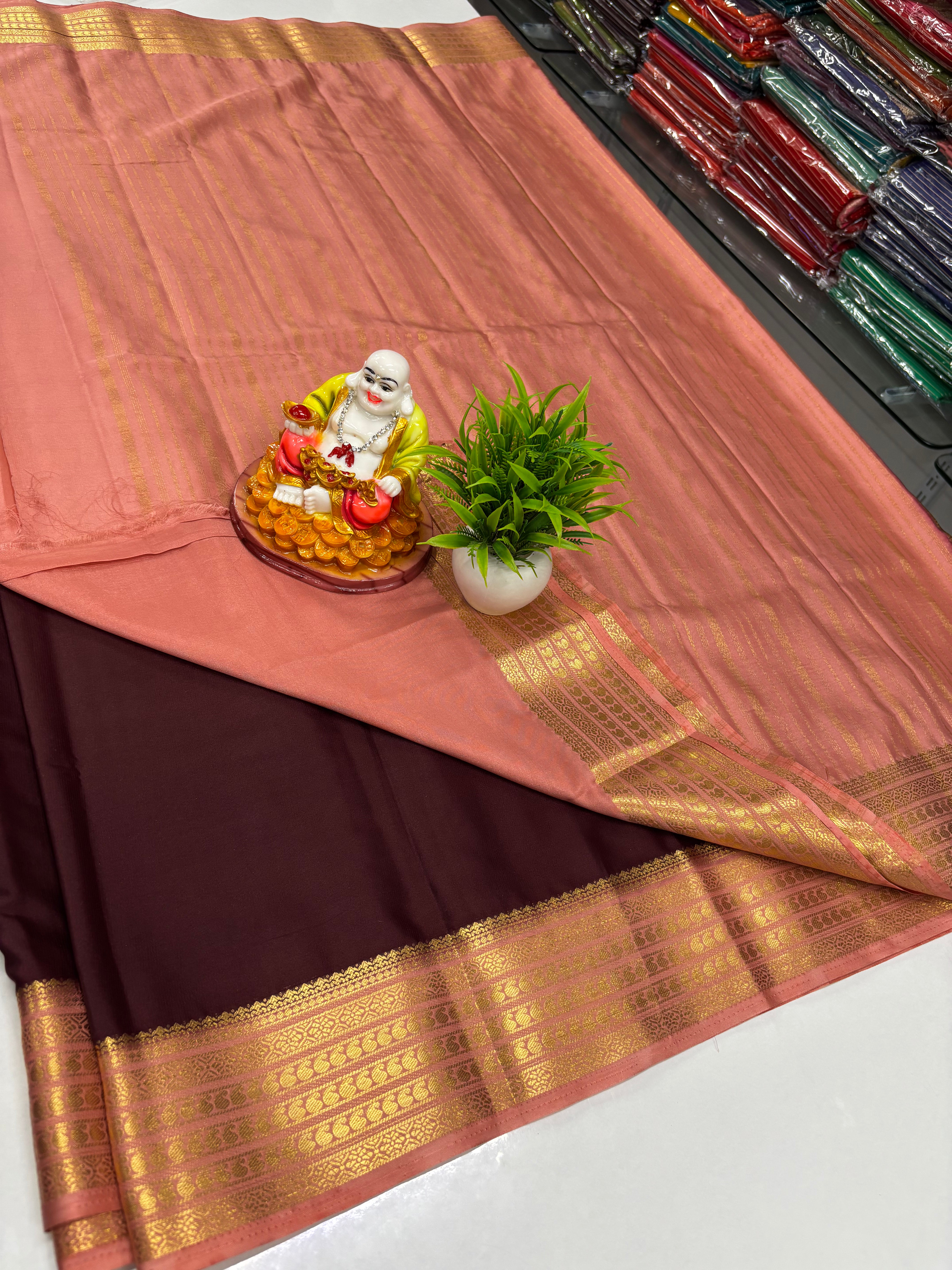 Mysore Crepe Silk Saree with Beautiful Contrast Colour Combination
