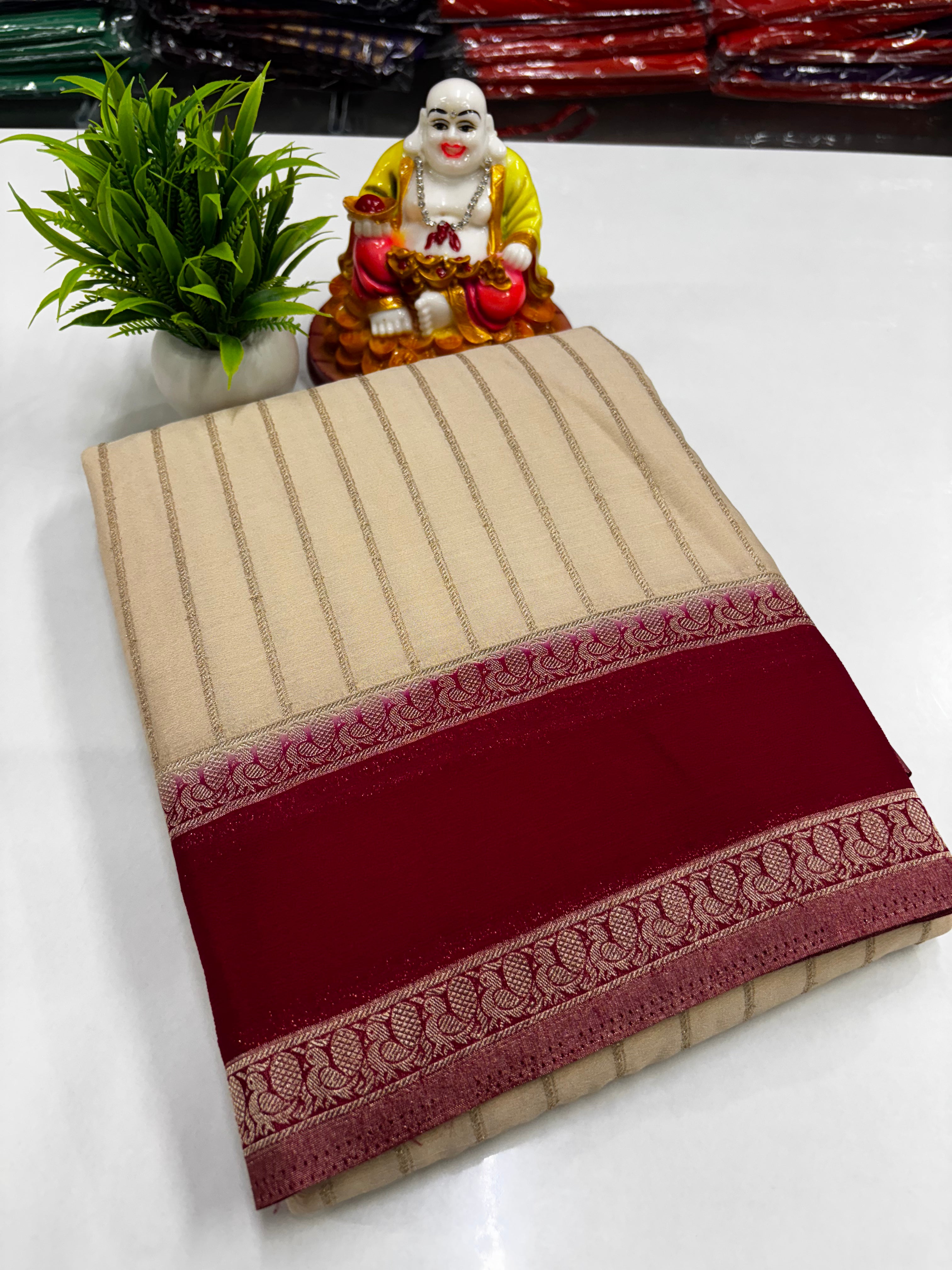 Premium Wrinkle Crepe Saree with Rich Pallu & Butta Blouse