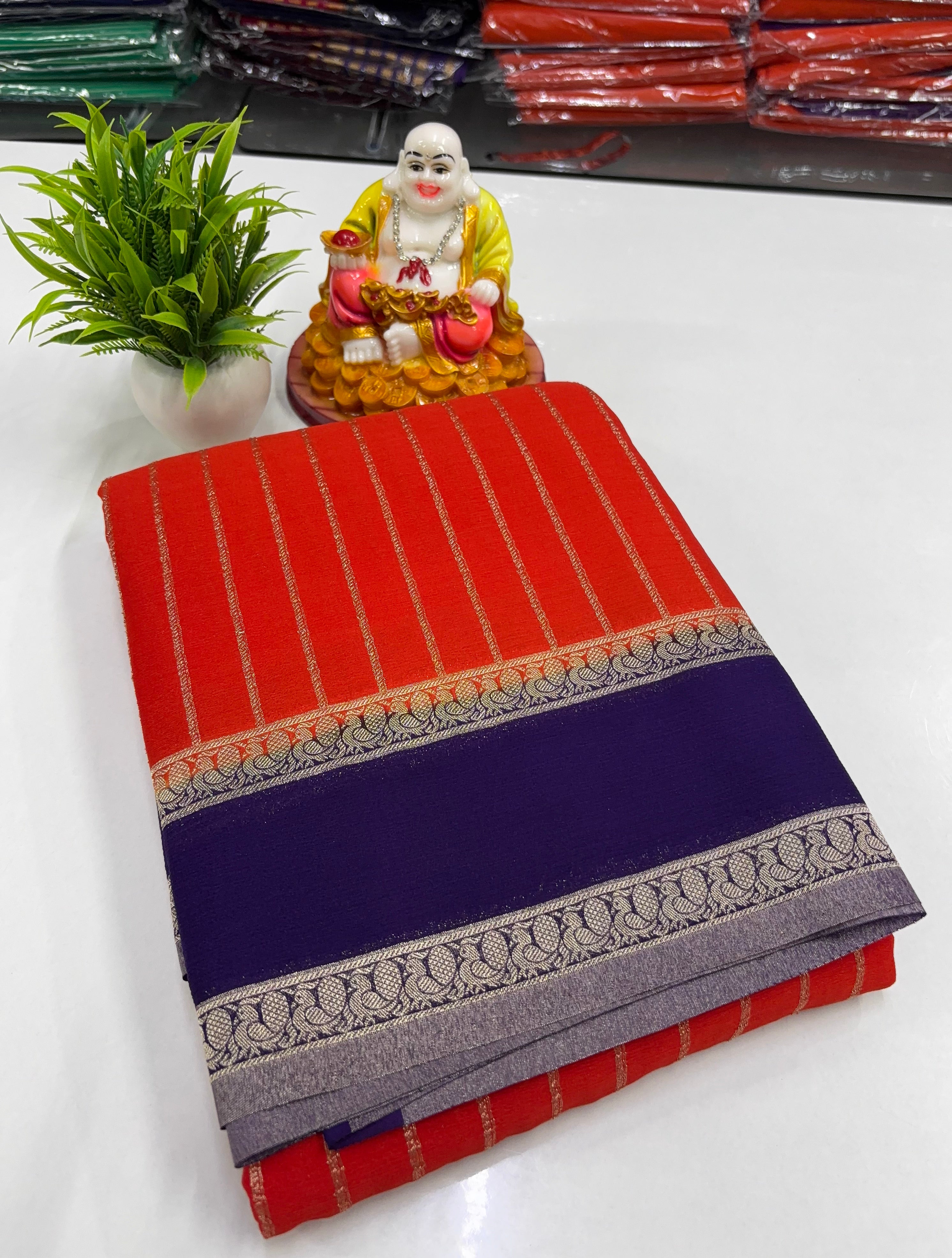 Premium Wrinkle Crepe Saree with Rich Pallu & Butta Blouse