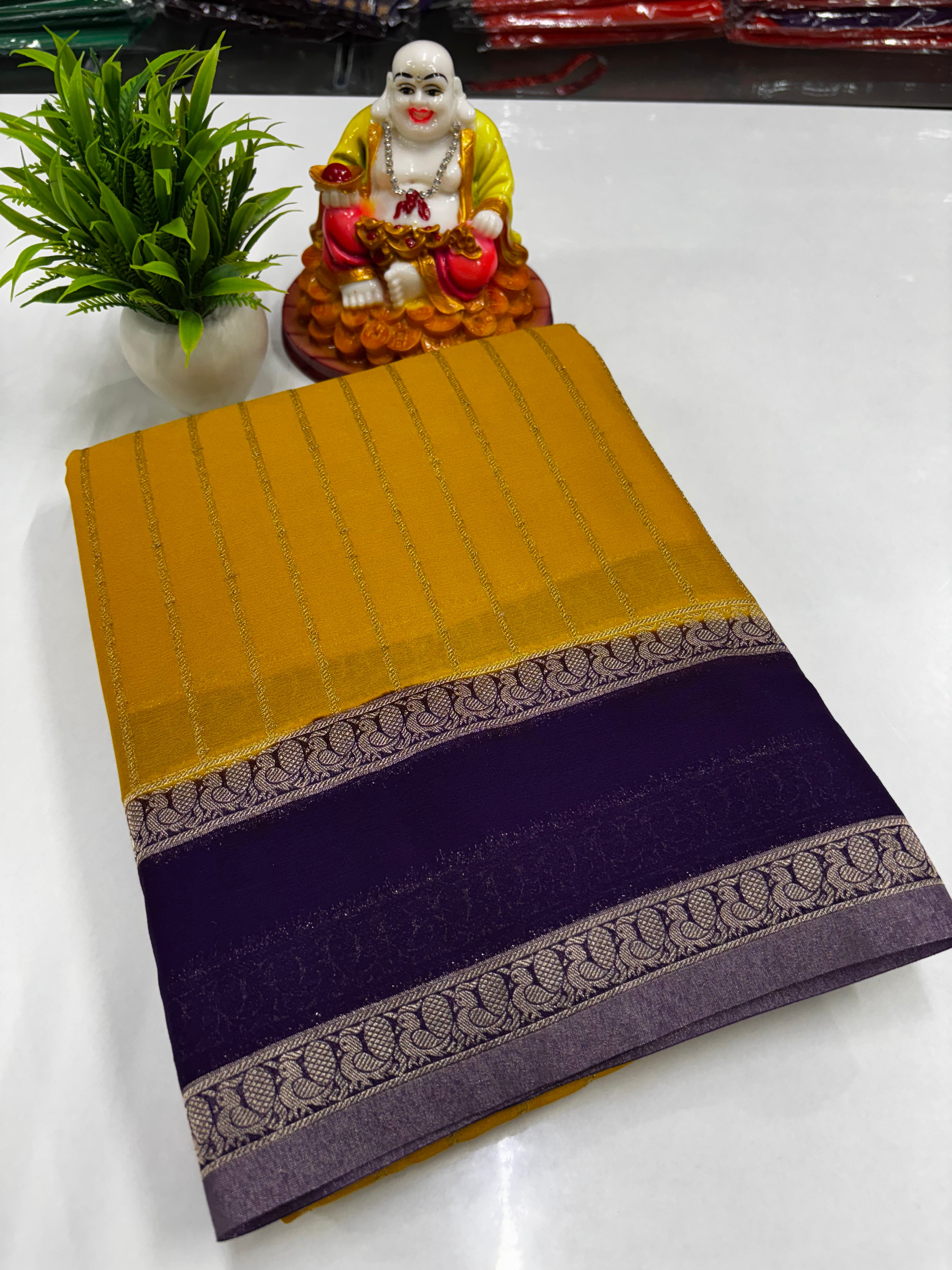 Premium Wrinkle Crepe Saree with Rich Pallu & Butta Blouse