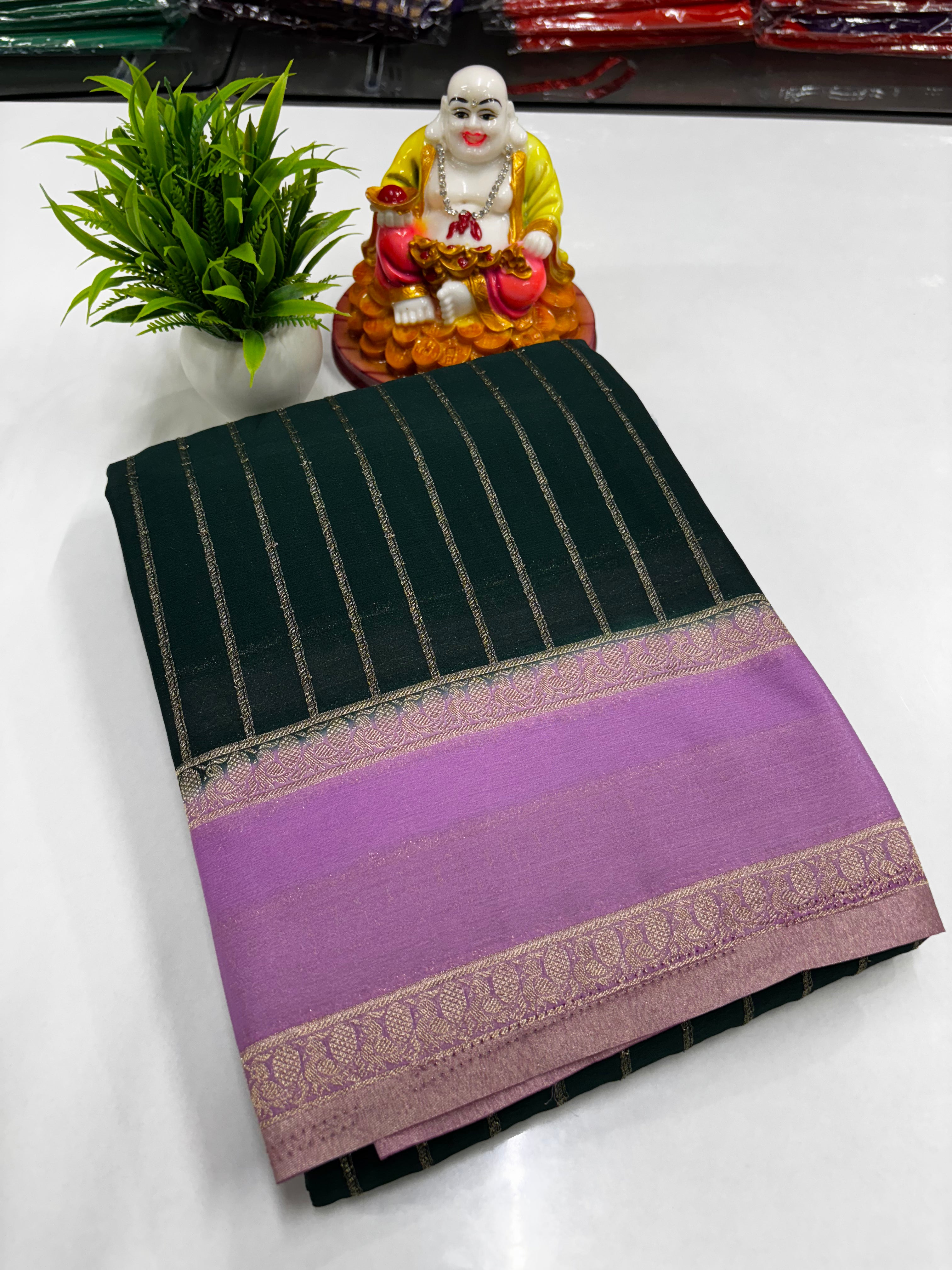 Premium Wrinkle Crepe Saree with Rich Pallu & Butta Blouse