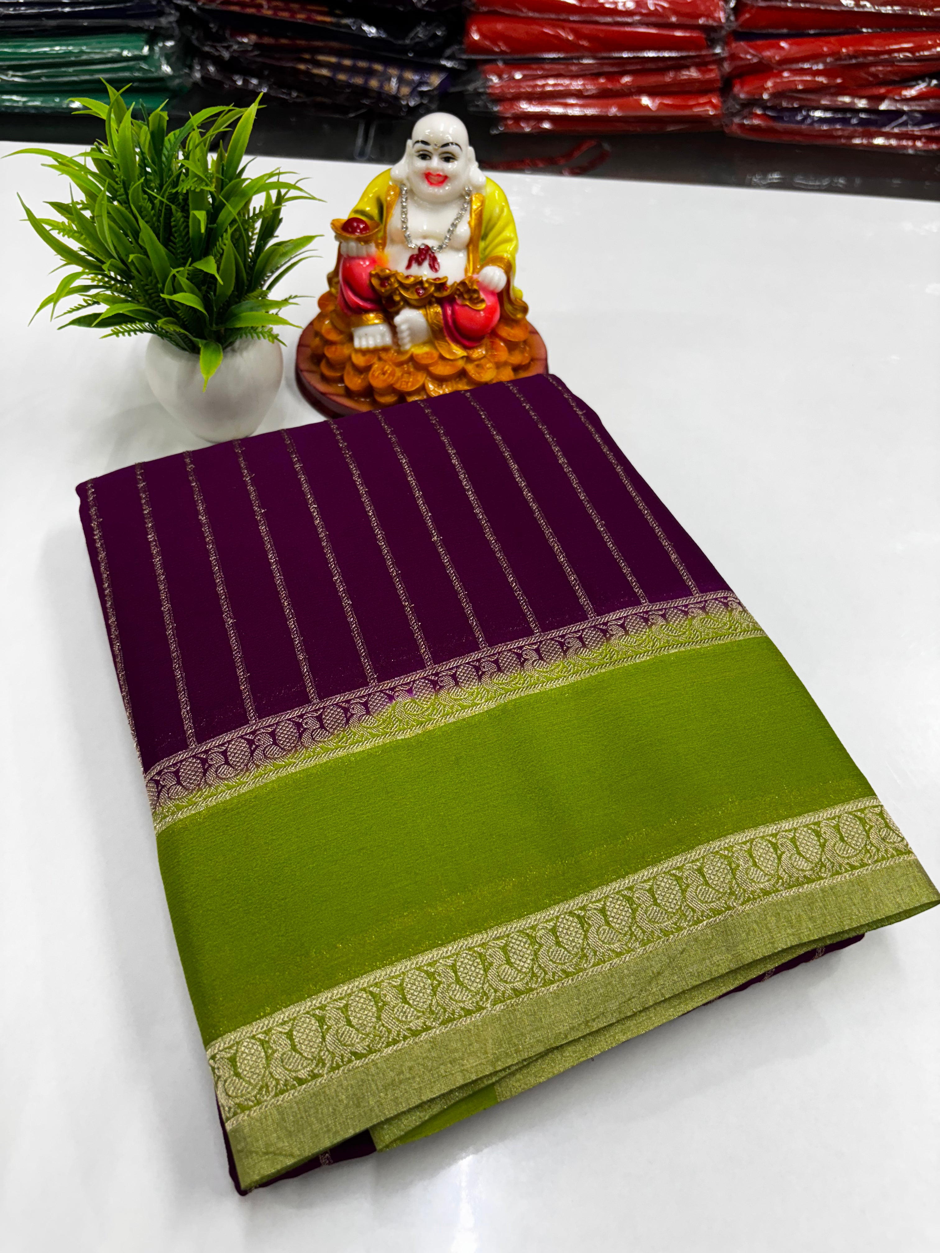 Premium Wrinkle Crepe Saree with Rich Pallu & Butta Blouse