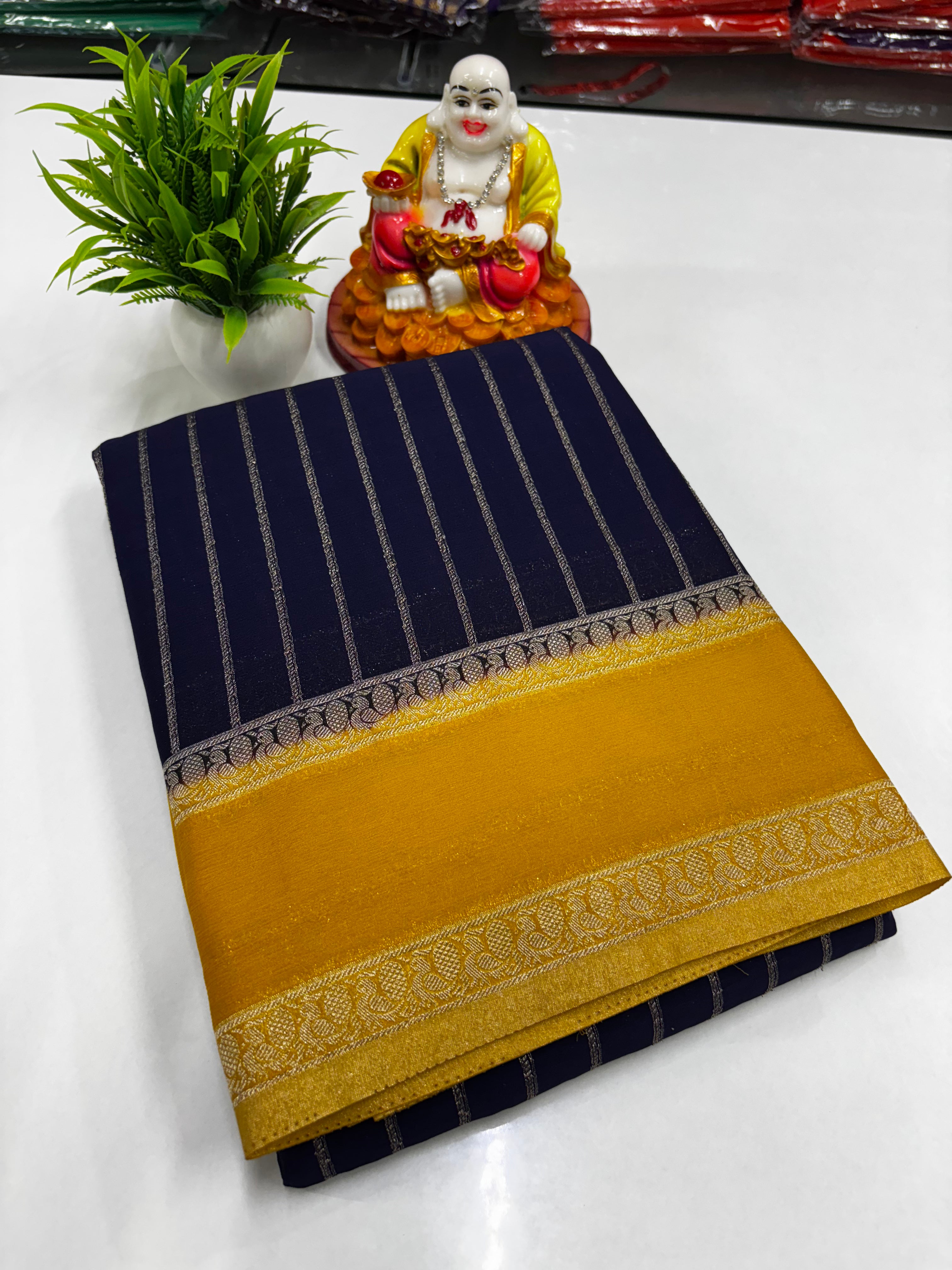 Premium Wrinkle Crepe Saree with Rich Pallu & Butta Blouse