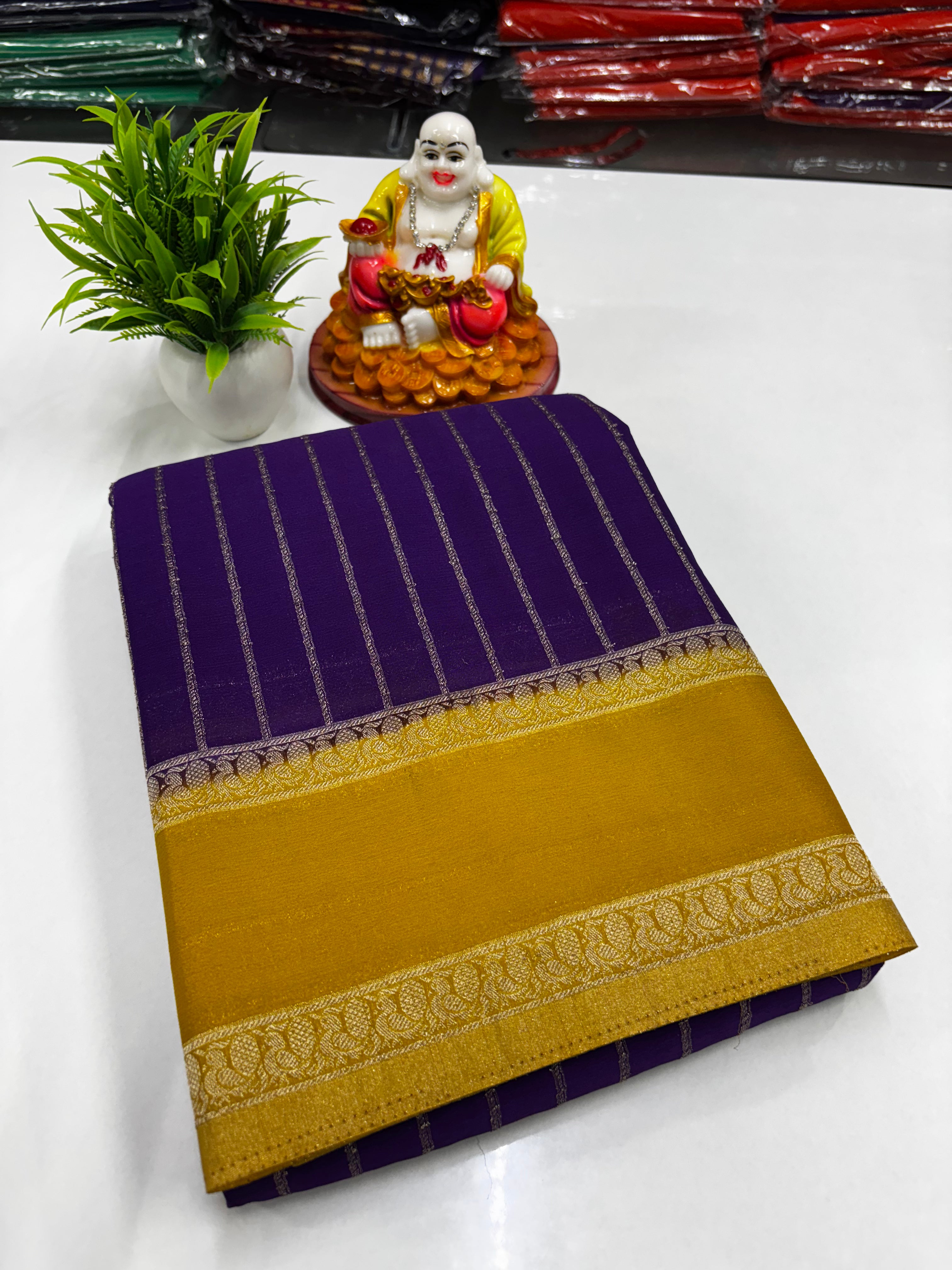 Premium Wrinkle Crepe Saree with Rich Pallu & Butta Blouse