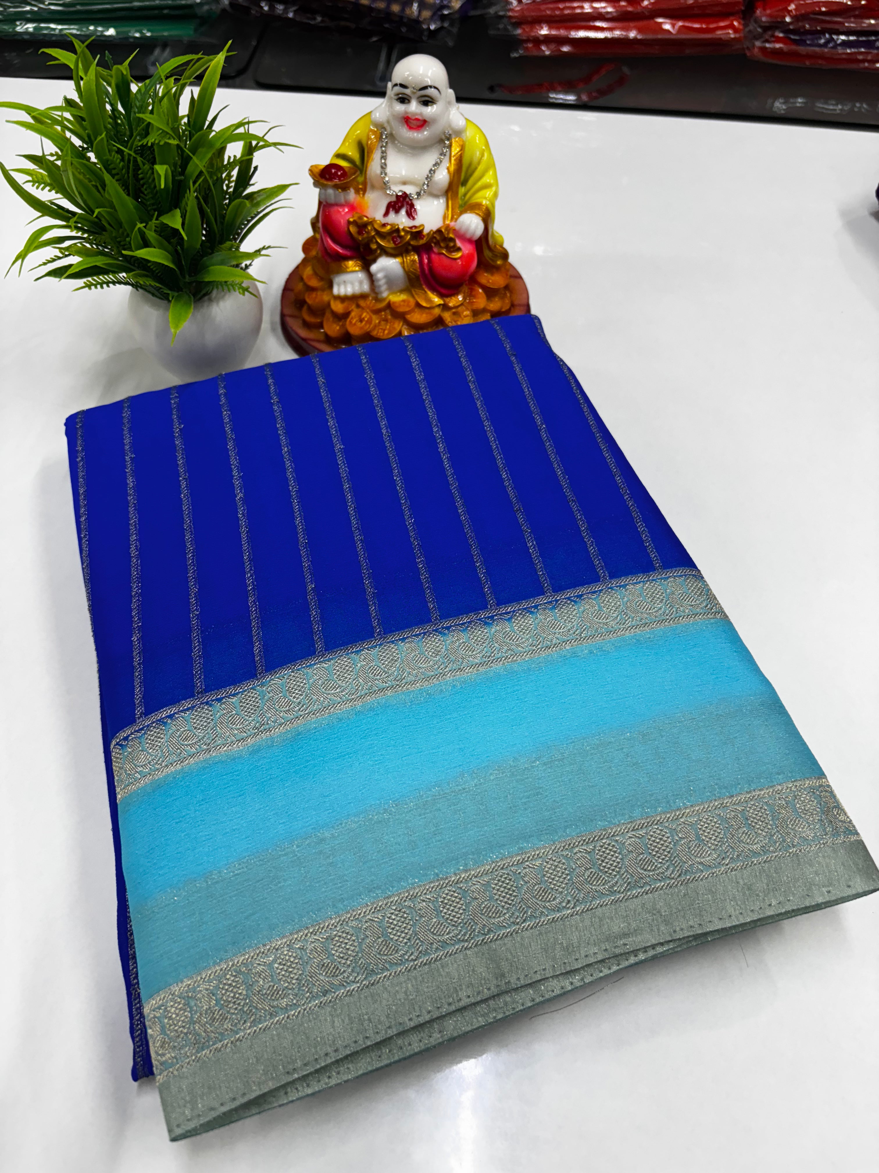 Premium Wrinkle Crepe Saree with Rich Pallu & Butta Blouse