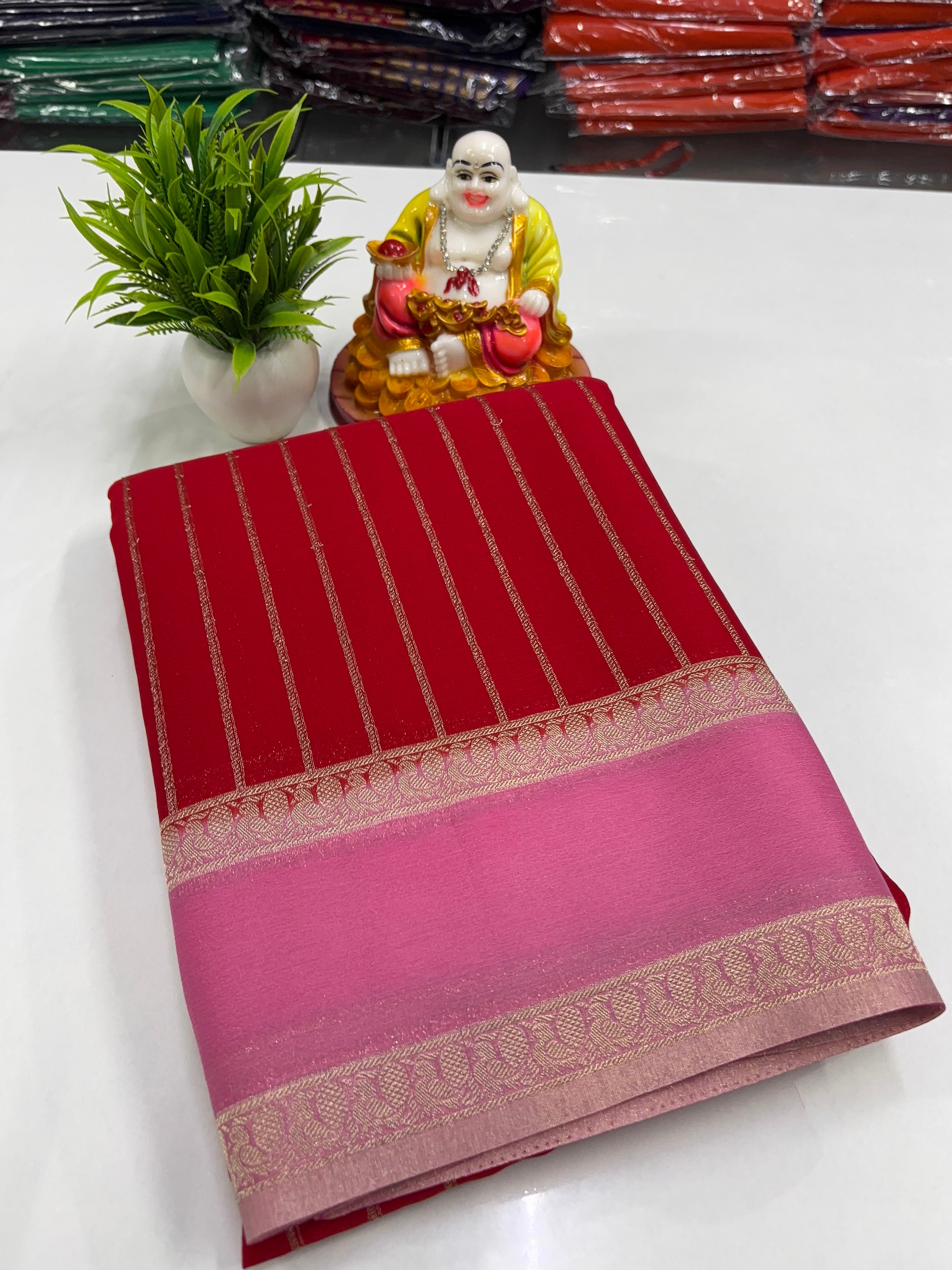 Premium Wrinkle Crepe Saree with Rich Pallu & Butta Blouse