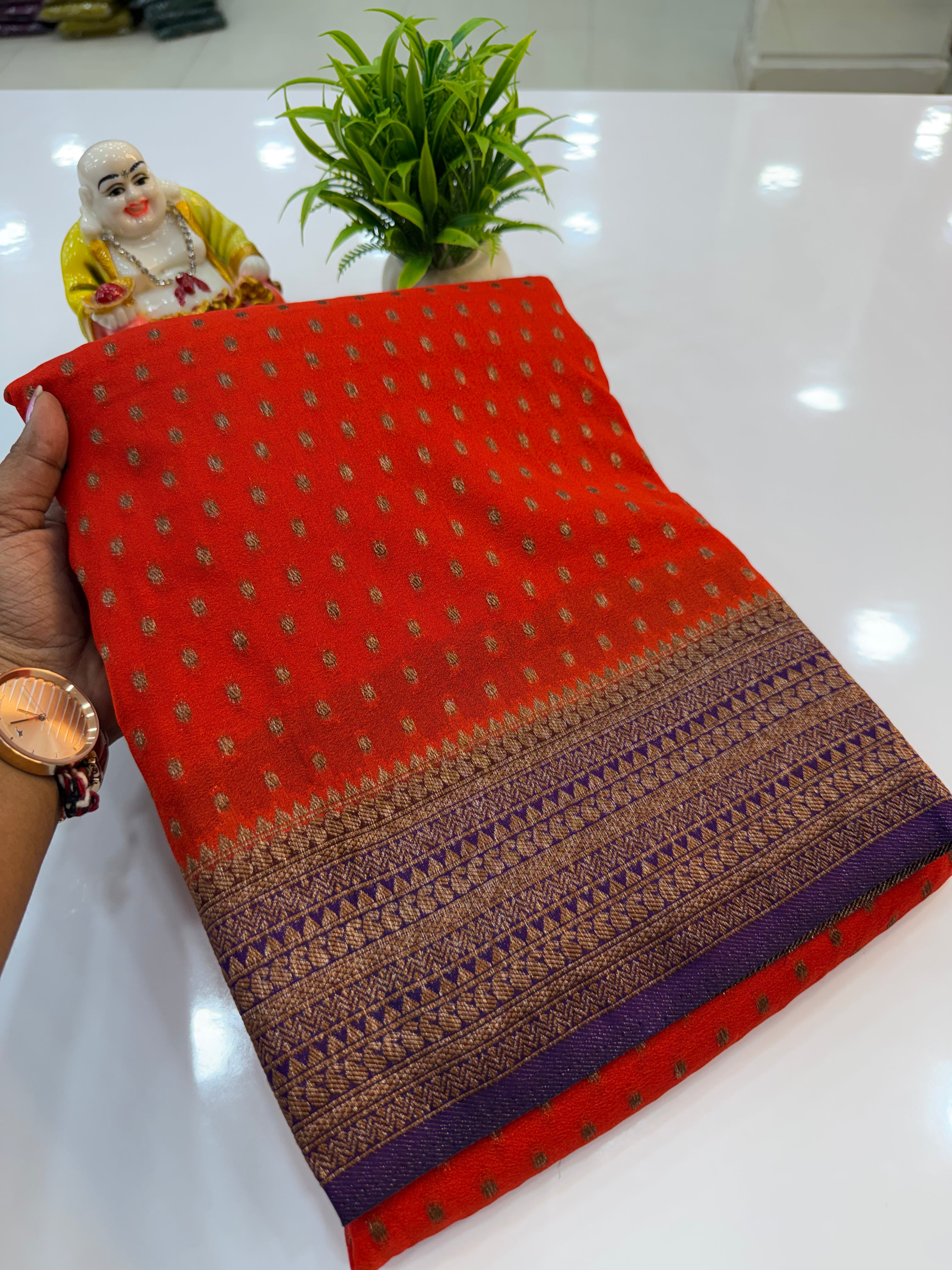 Premium Georgette Saree with Elegant Buttas & Rich Pallu | Padmavathi Silks and Sarees