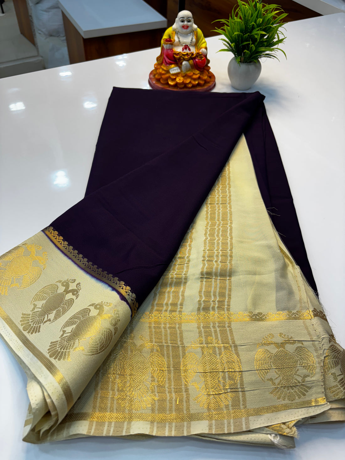 Premium Mysore Crepe Silk Saree with Beautiful Garuda Border