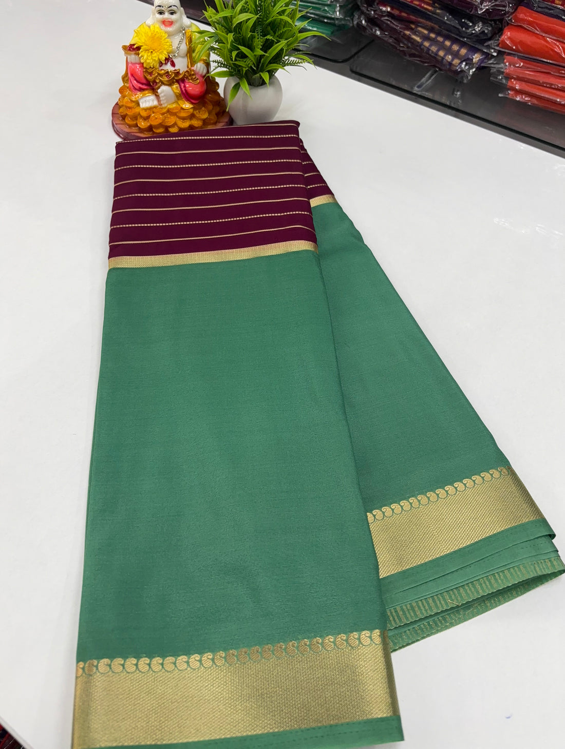 2D Semi Crepe Saree with Stripes and Contrast Colors – Padmavathi Silks and Sarees