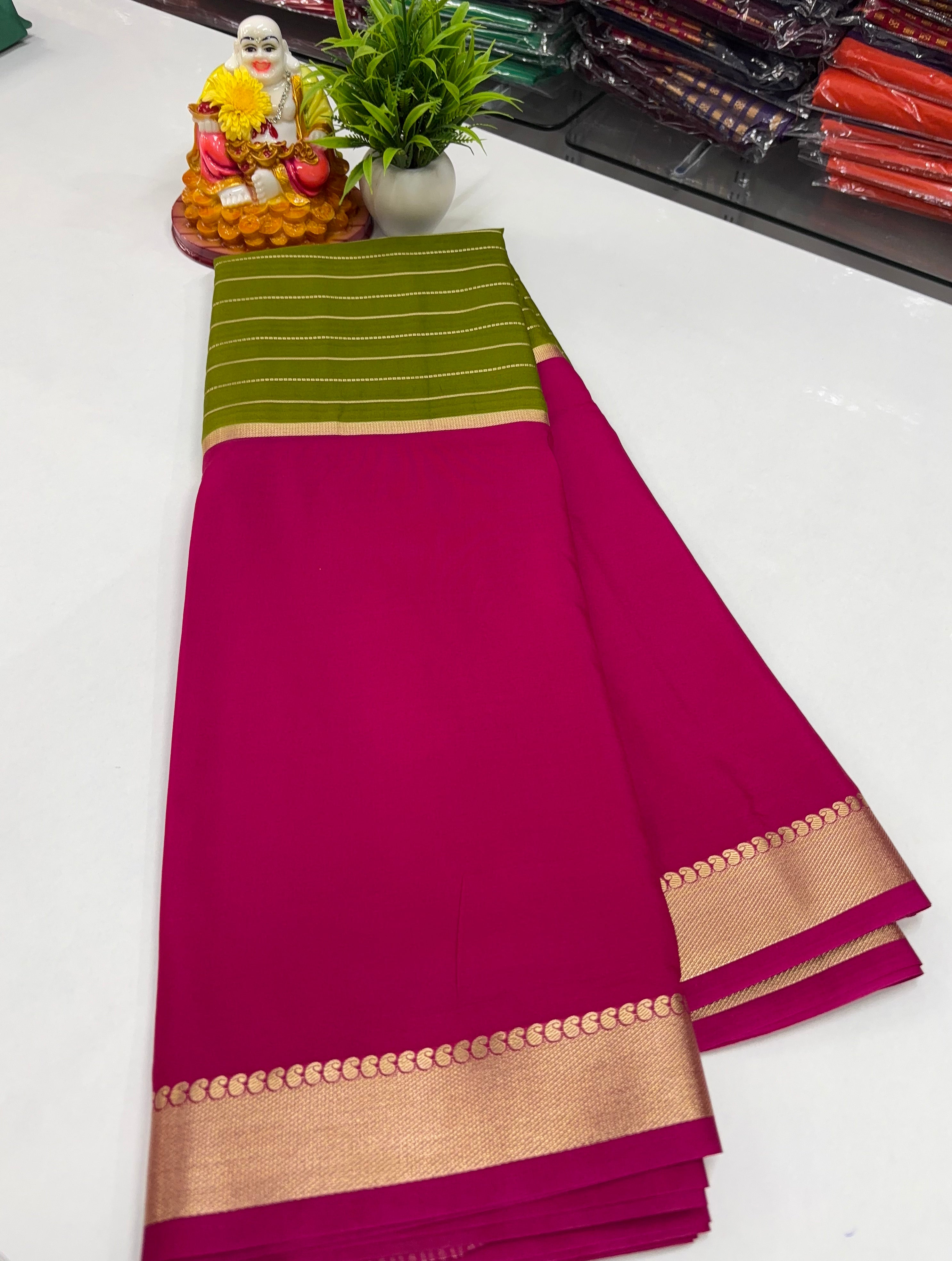 2D Semi Crepe Saree with Stripes and Contrast Colors – Padmavathi Silks and Sarees
