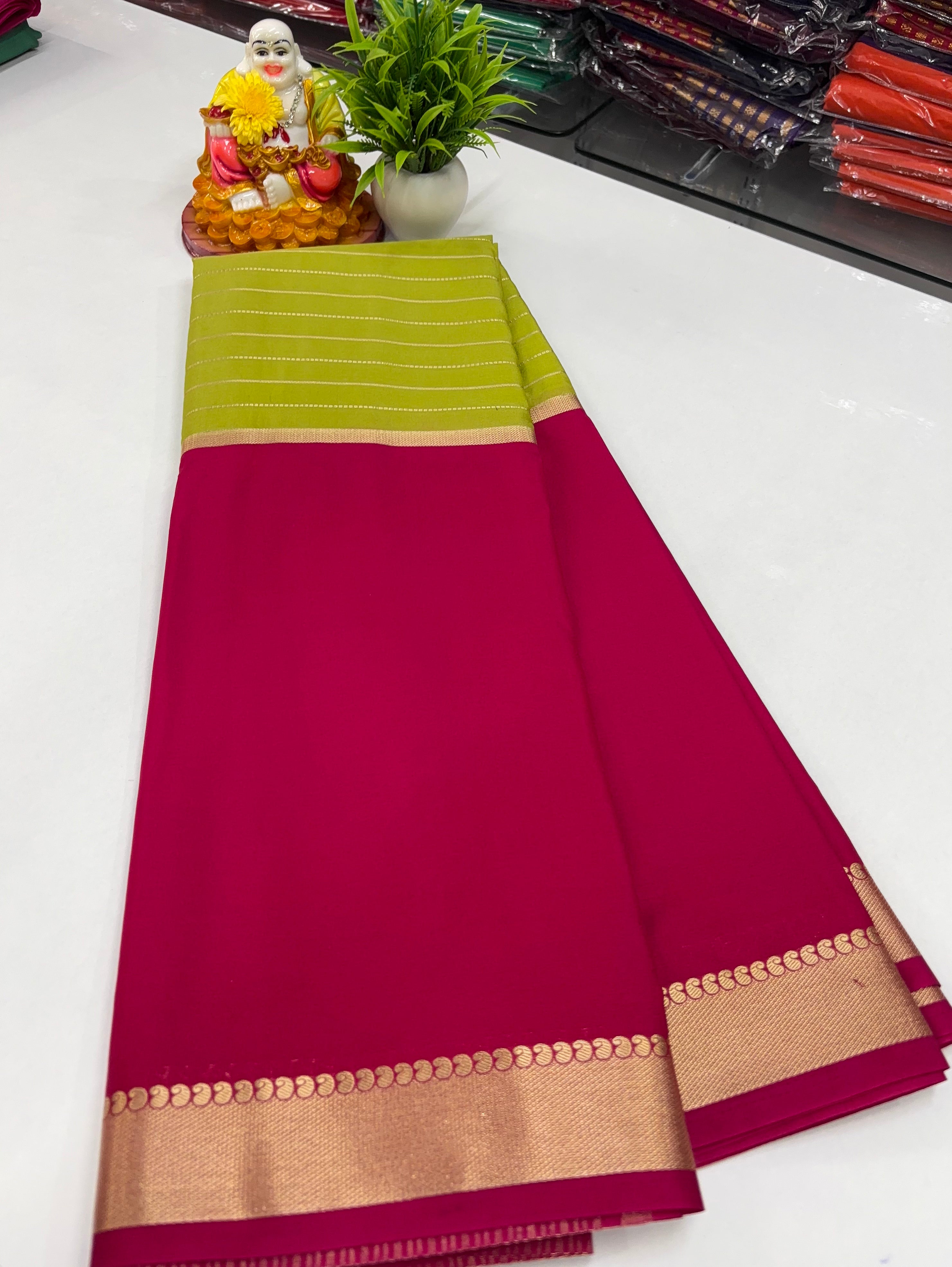 2D Semi Crepe Saree with Stripes and Contrast Colors – Padmavathi Silks and Sarees