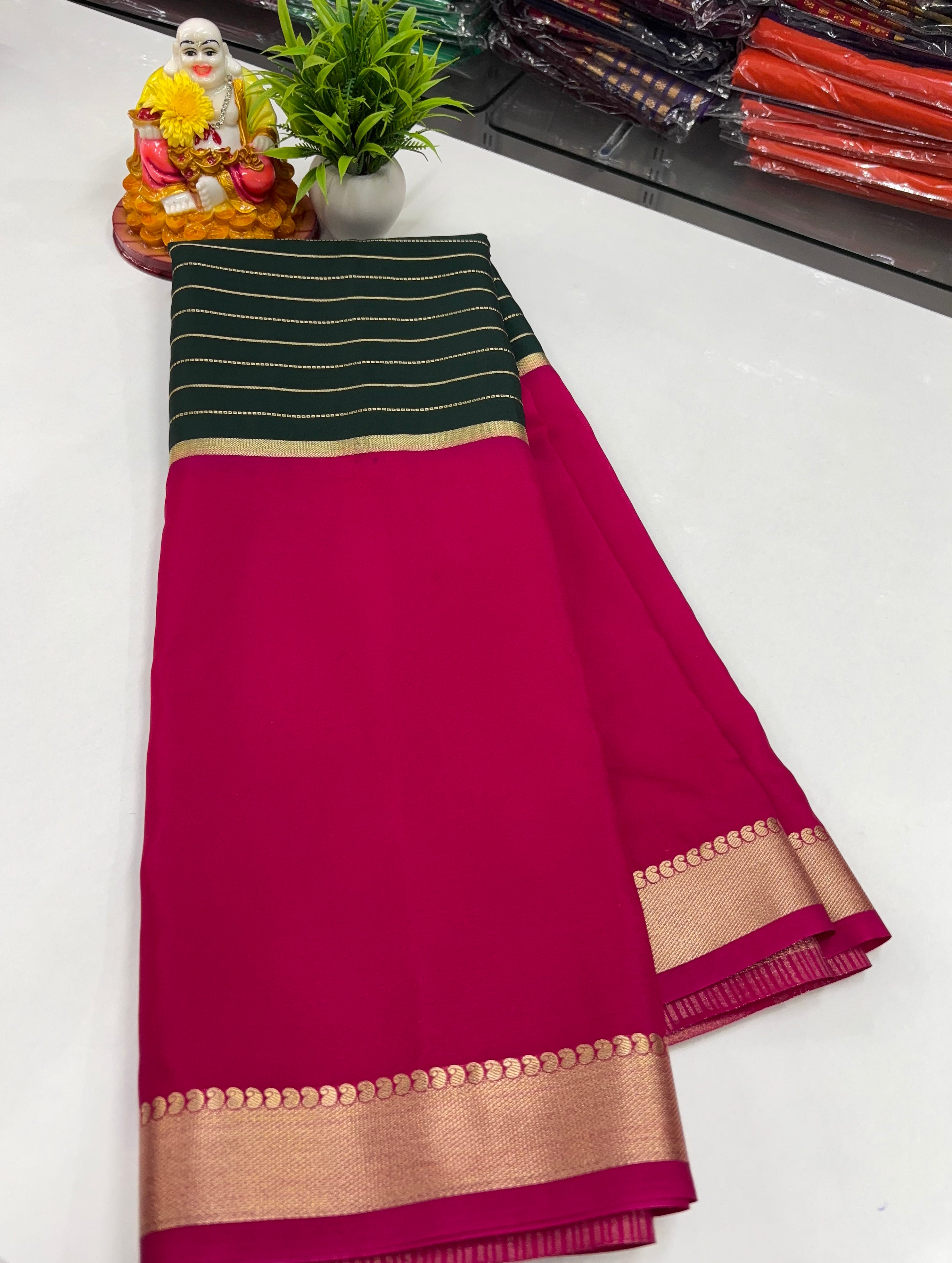 2D Semi Crepe Saree with Stripes and Contrast Colors – Padmavathi Silks and Sarees