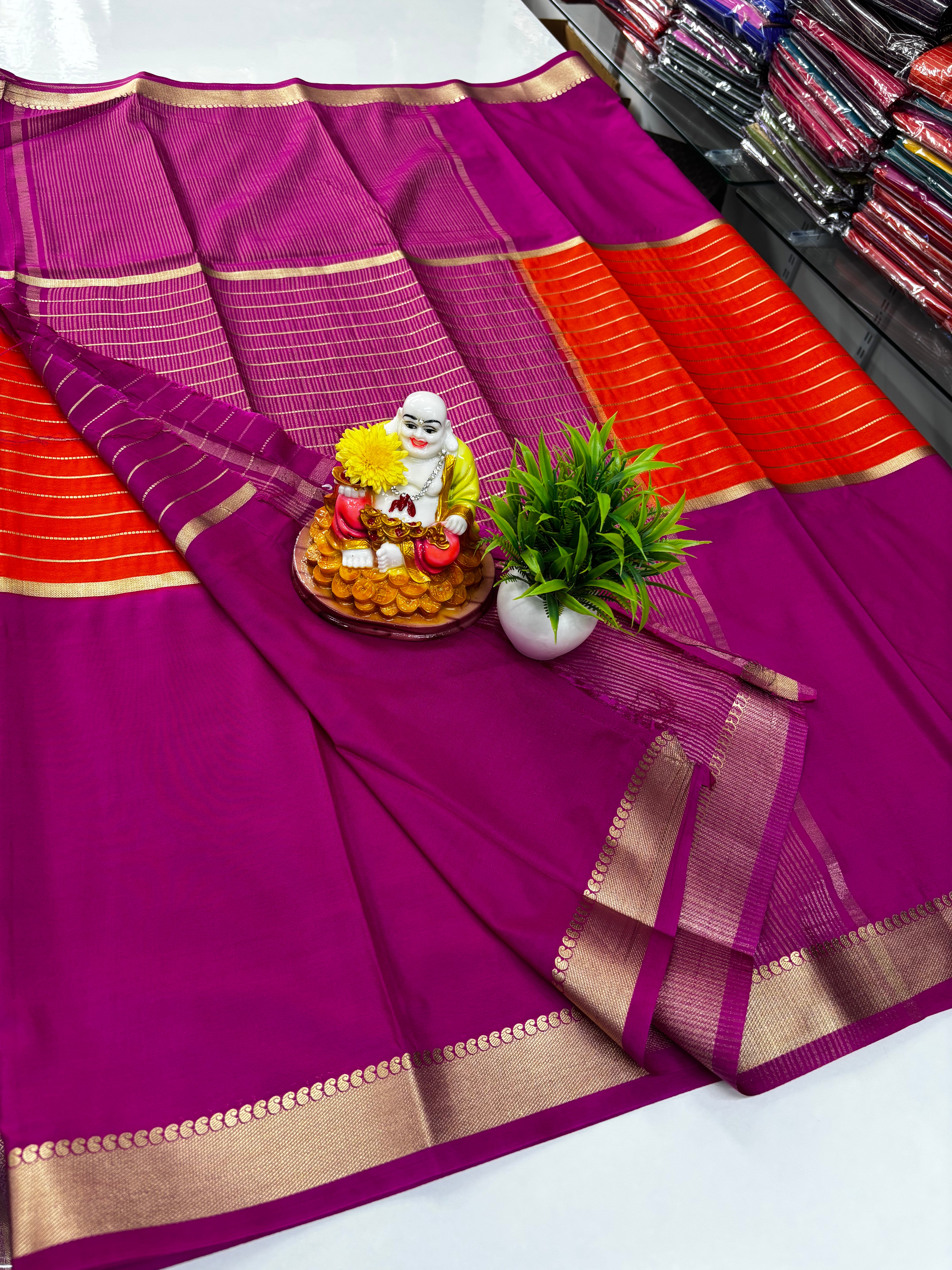 2D Semi Crepe Saree with Stripes and Contrast Colors – Padmavathi Silks and Sarees