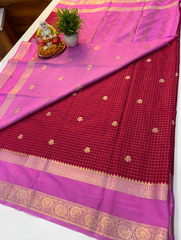 Premium Mysore Crepe Silk Saree with Chex Pattern & Buttas