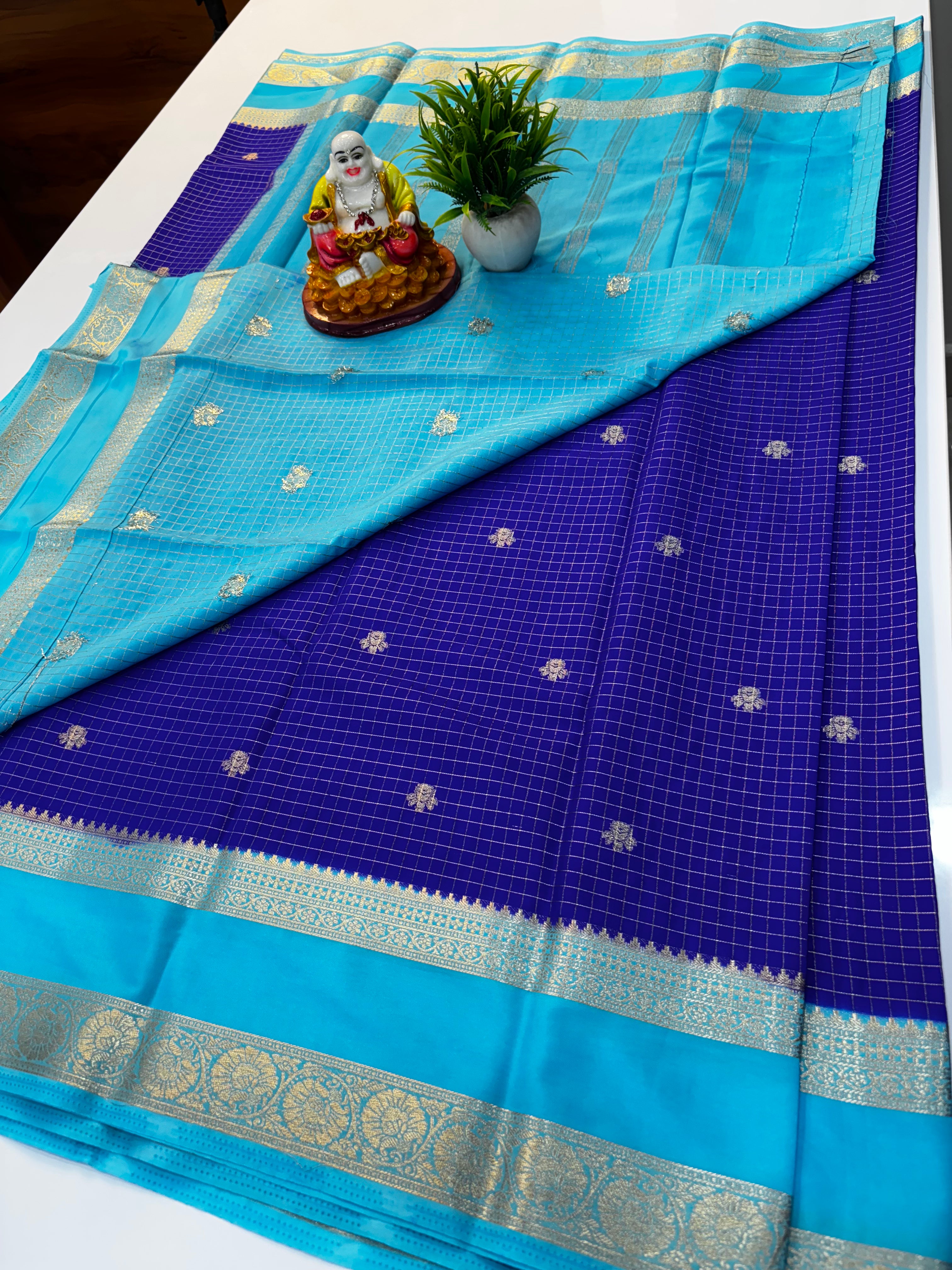 Premium Mysore Crepe Silk Saree with Chex Pattern & Buttas