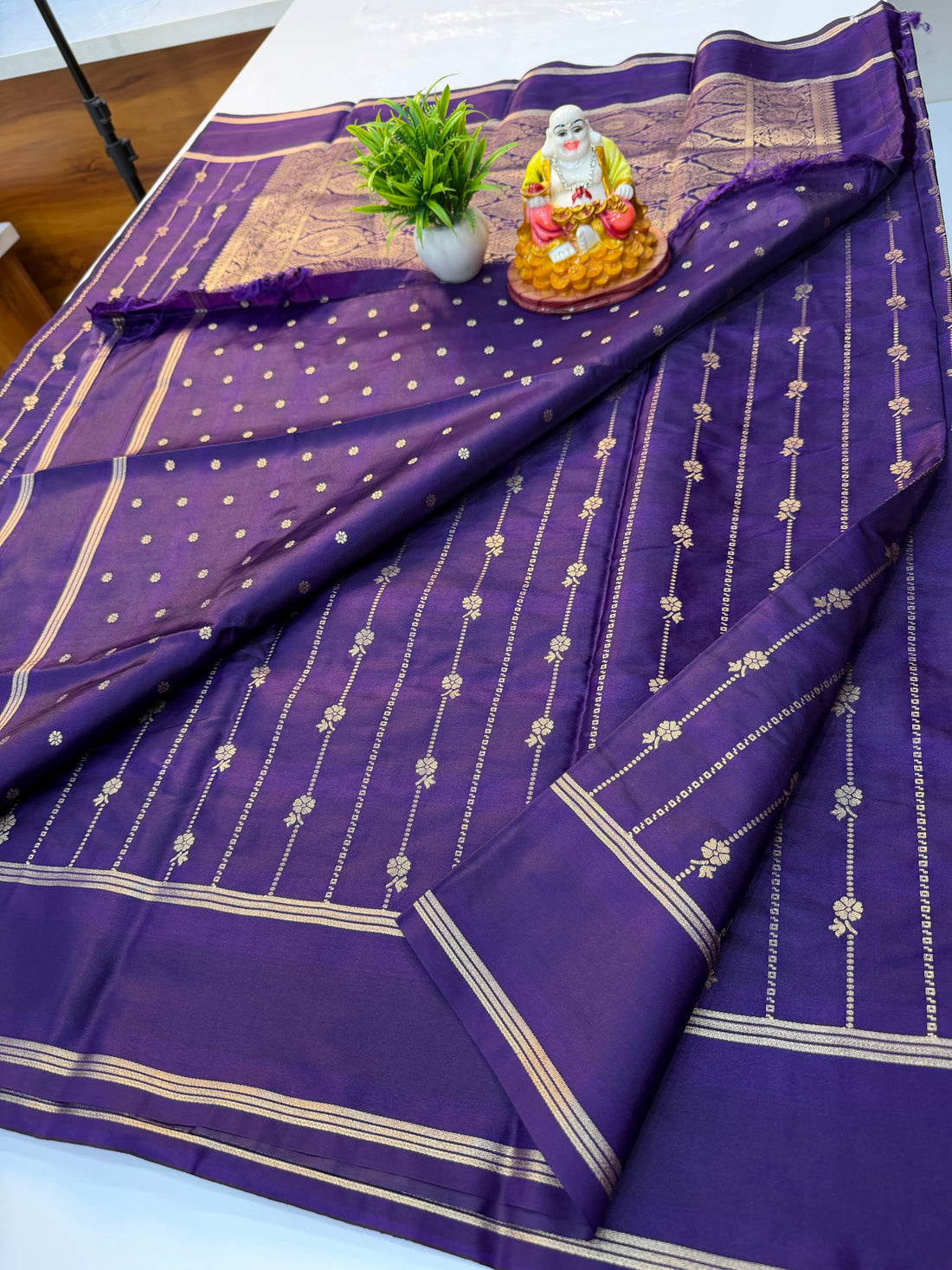 Premium Gajji Silk Saree with Stripes, Rich Pallu & Butta Blouse