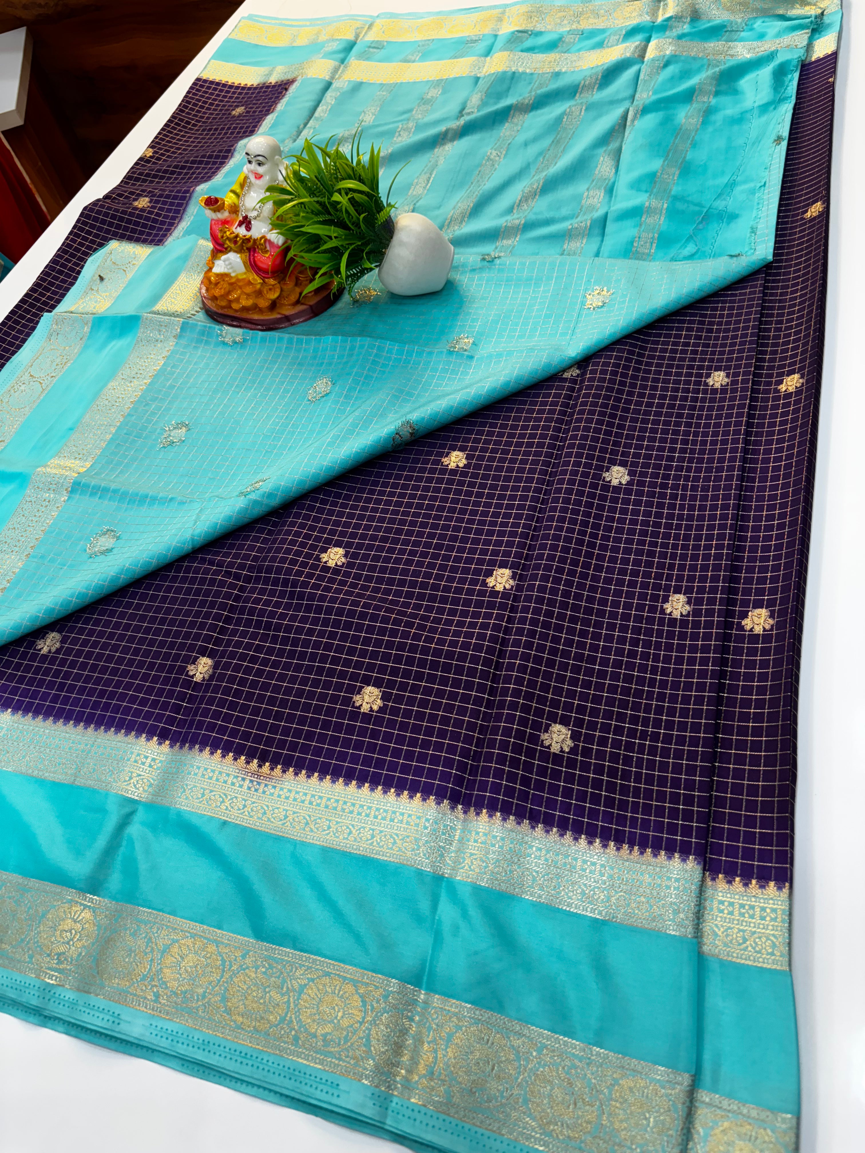 Premium Mysore Crepe Silk Saree with Chex Pattern & Buttas