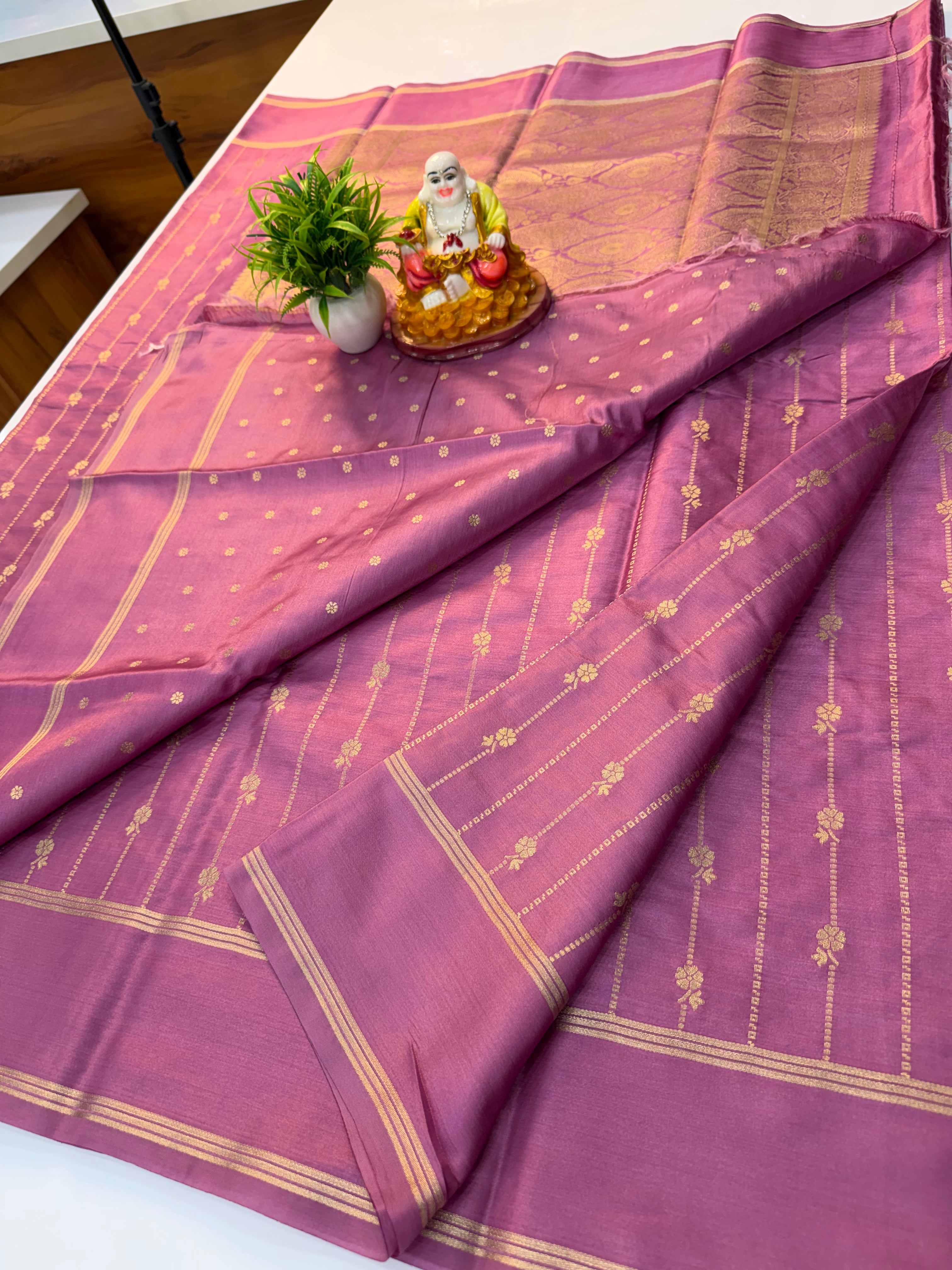 Premium Gajji Silk Saree with Stripes, Rich Pallu & Butta Blouse