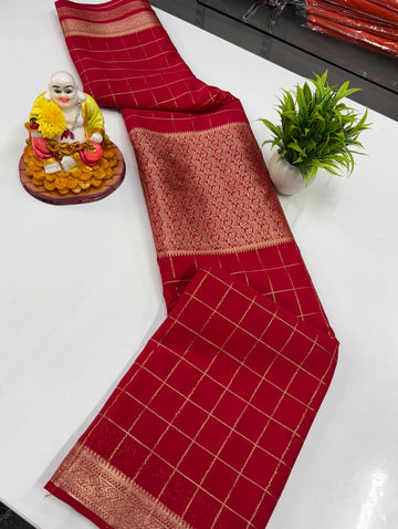 Chiffon Chex Saree with Center Golden Zari Brocade – Padmavathi Silks & Sarees