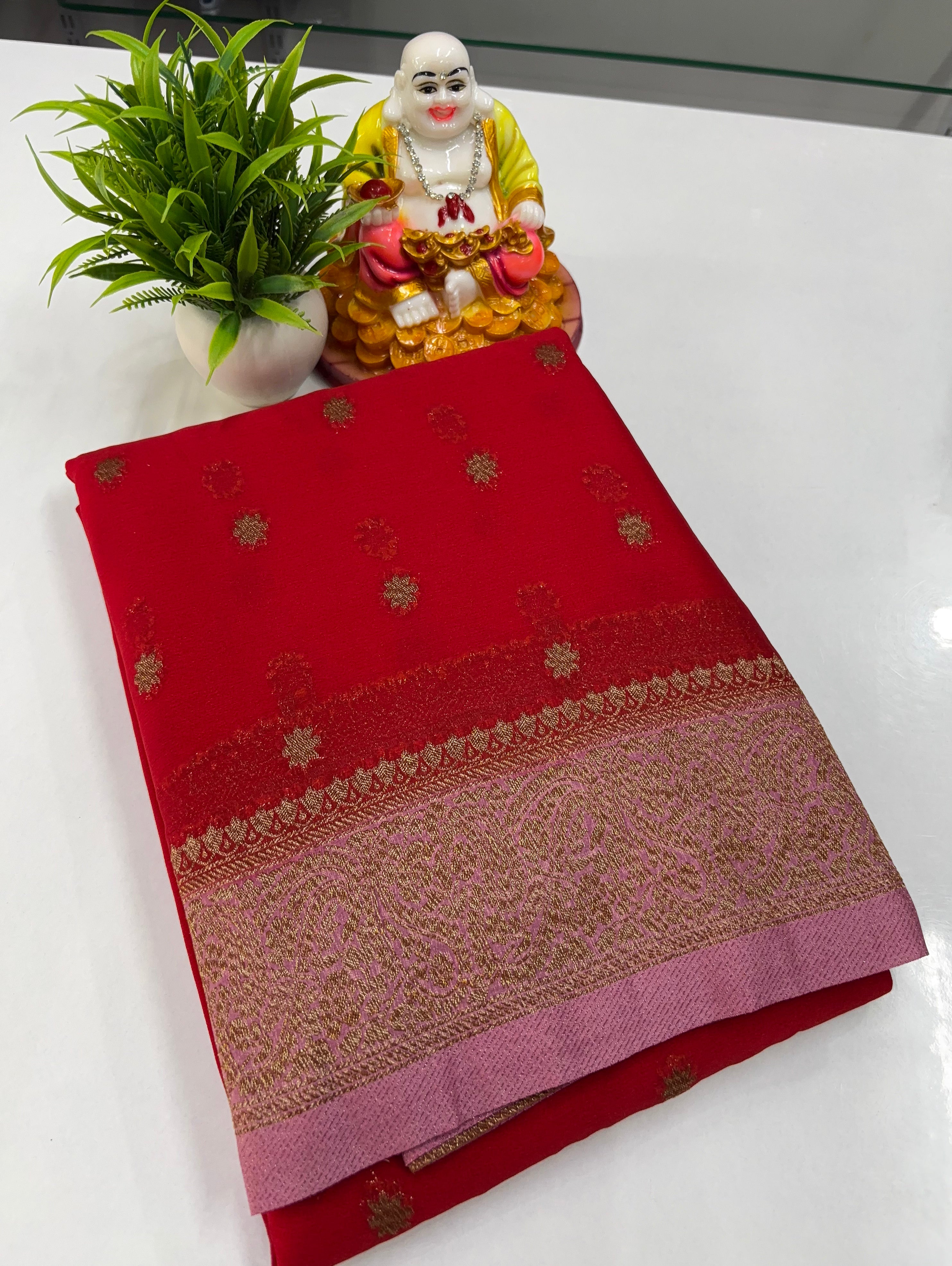 Premium Chiffon Saree with Beautiful Buttas & Rich Pallu
