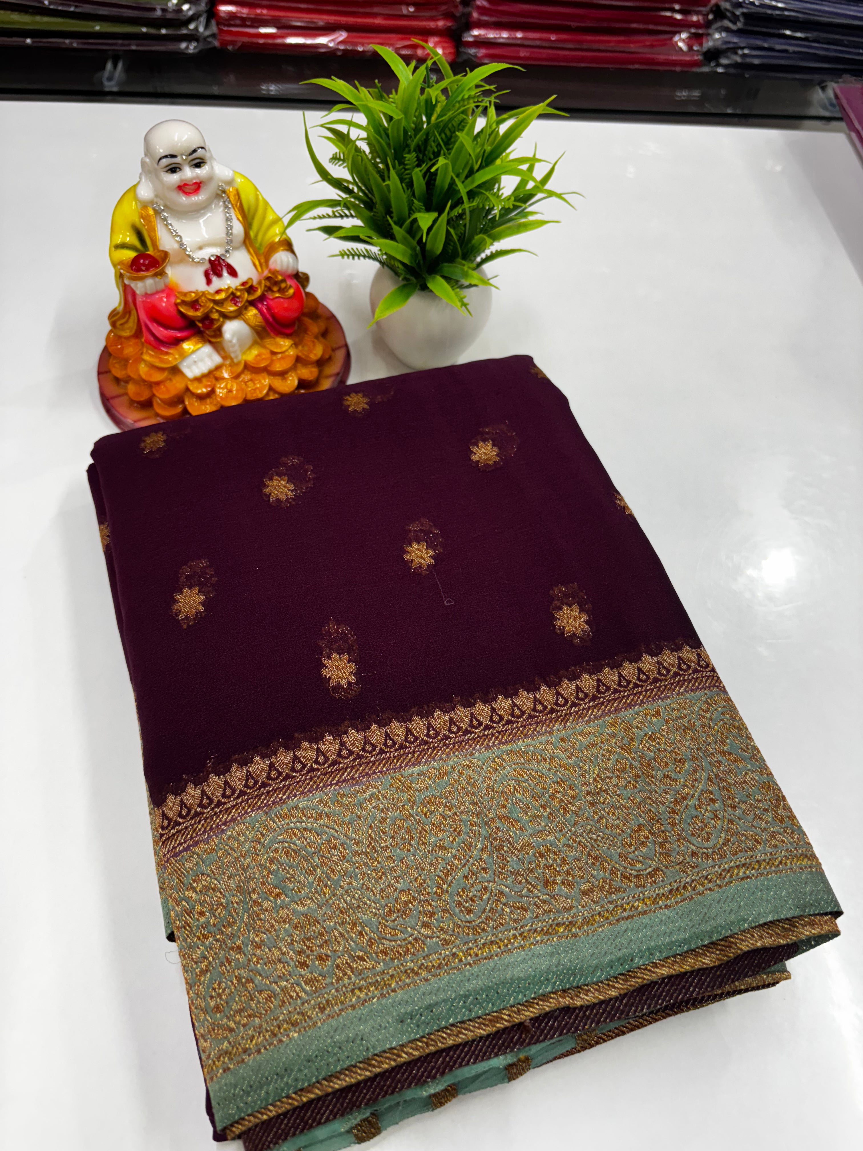 Premium Chiffon Saree with Beautiful Buttas & Rich Pallu