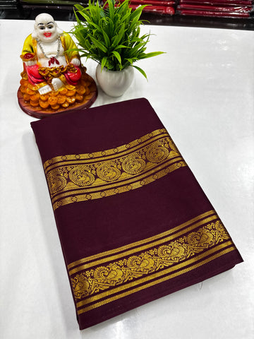 Mysore Crepe Silk Saree with Mango & Peacock Bentex Border