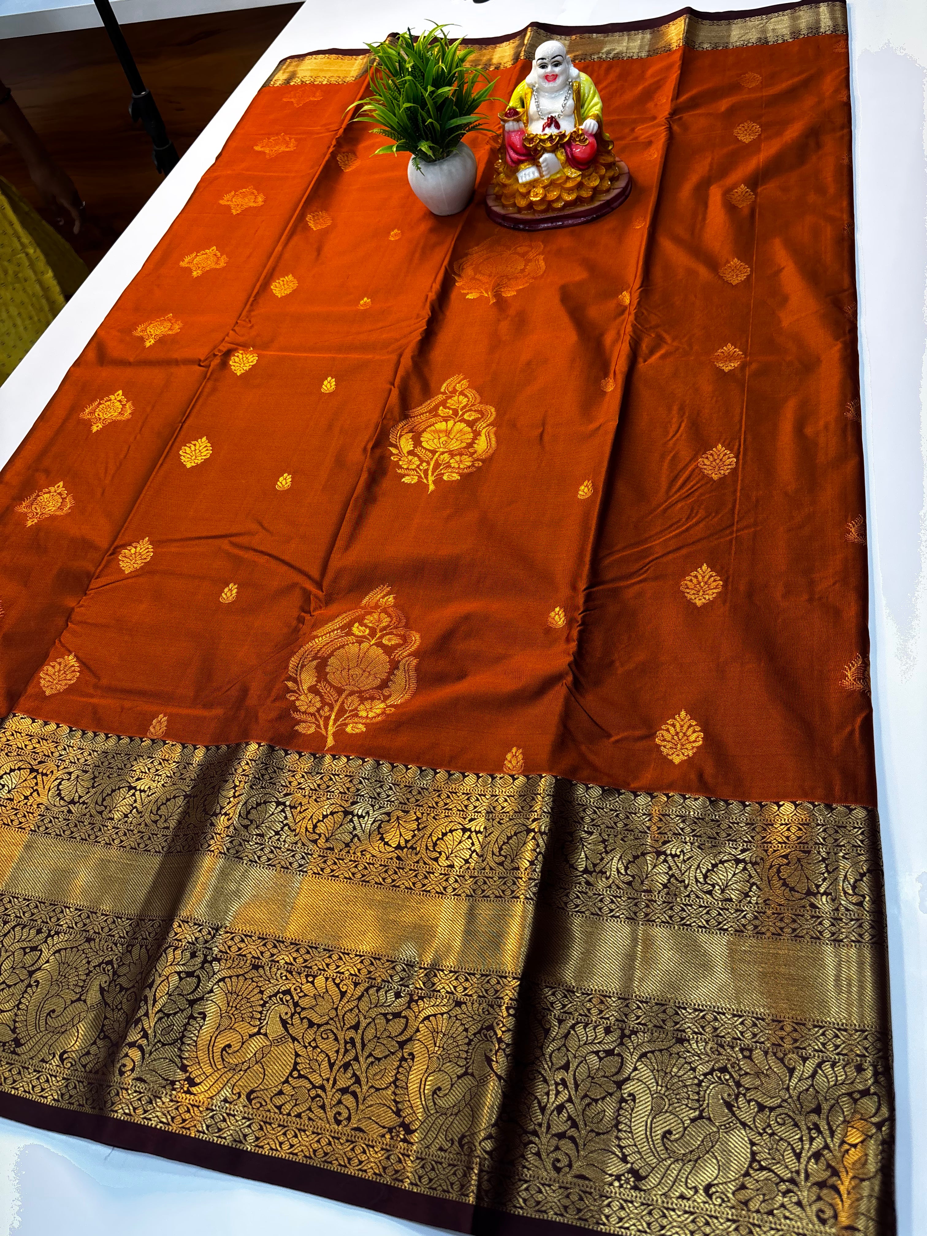 Premium Semi Silk Saree with Rich Pallu – Rust Orange | Padmavathi Silks and Sarees