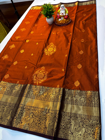 Premium Semi Silk Saree with Rich Pallu – Rust Orange | Padmavathi Silks and Sarees