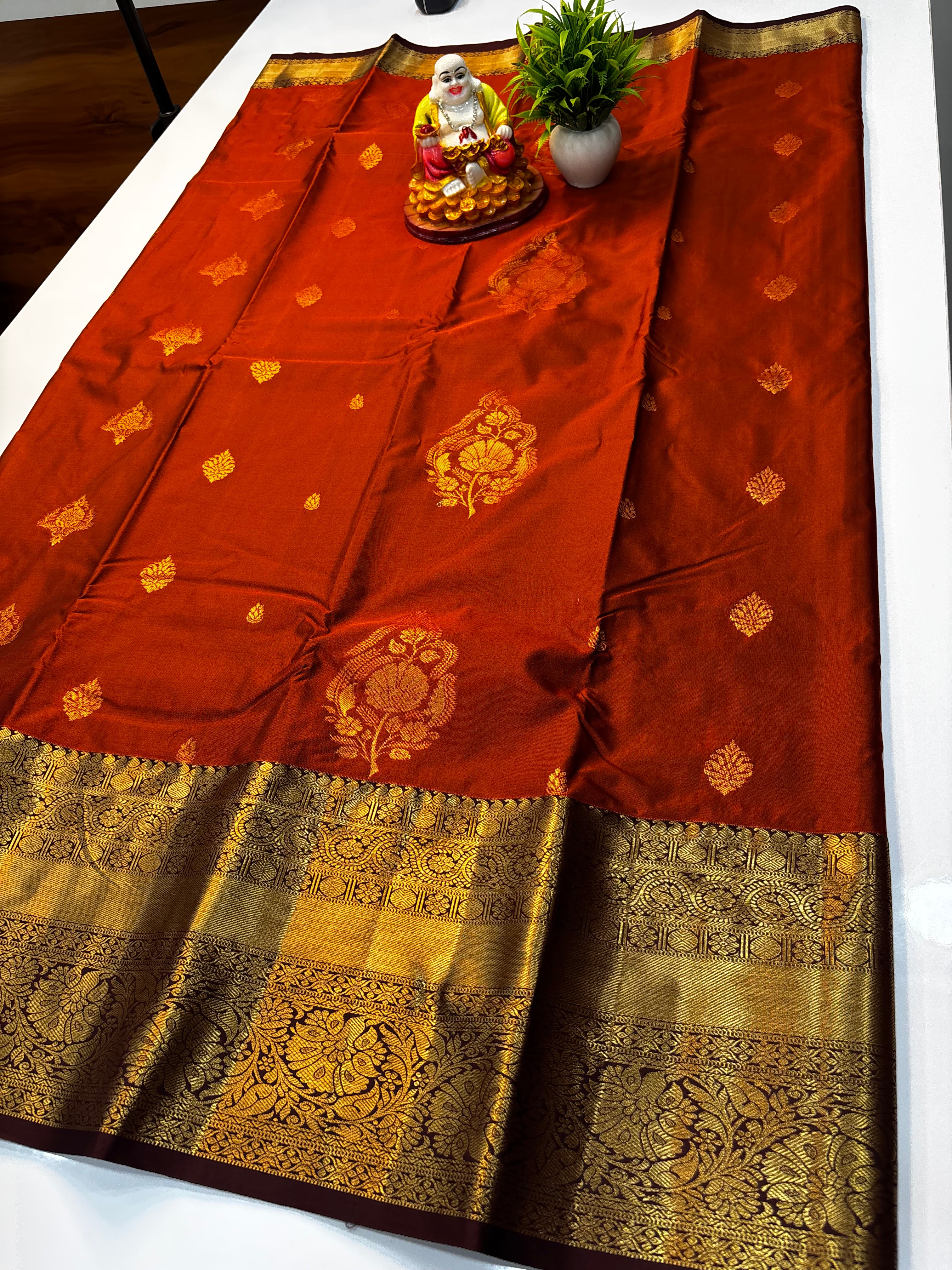 Premium Semi Silk Saree with Rich Pallu – Rust Orange | Padmavathi Silks and Sarees