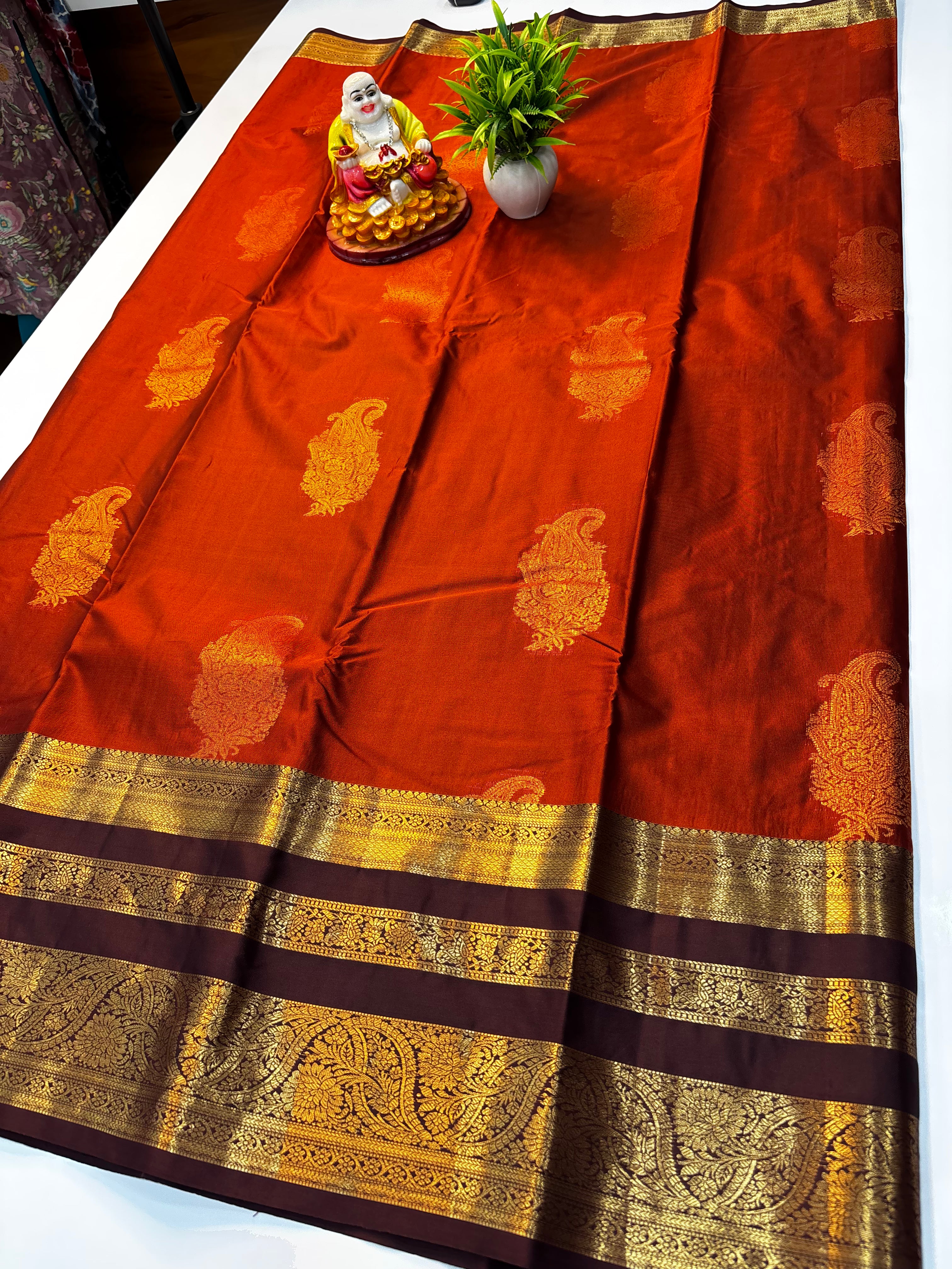 Premium Semi Silk Saree with Rich Pallu – Rust Orange | Padmavathi Silks and Sarees