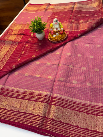 Mysore Crepe Silk Saree with Elegant Elephant Theme, Checks &amp; Buttas with Rich Pallu