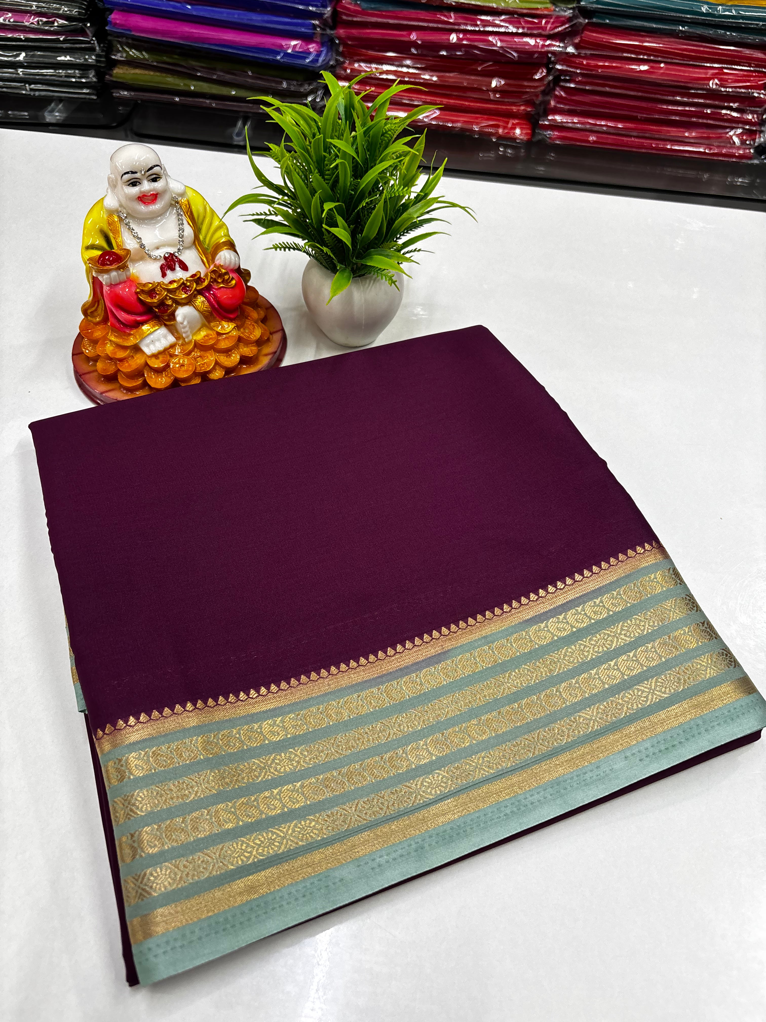 🌸 Mysore Crepe Silk Saree with Beautiful Contrast Border and  Rich Pallu 🌸
