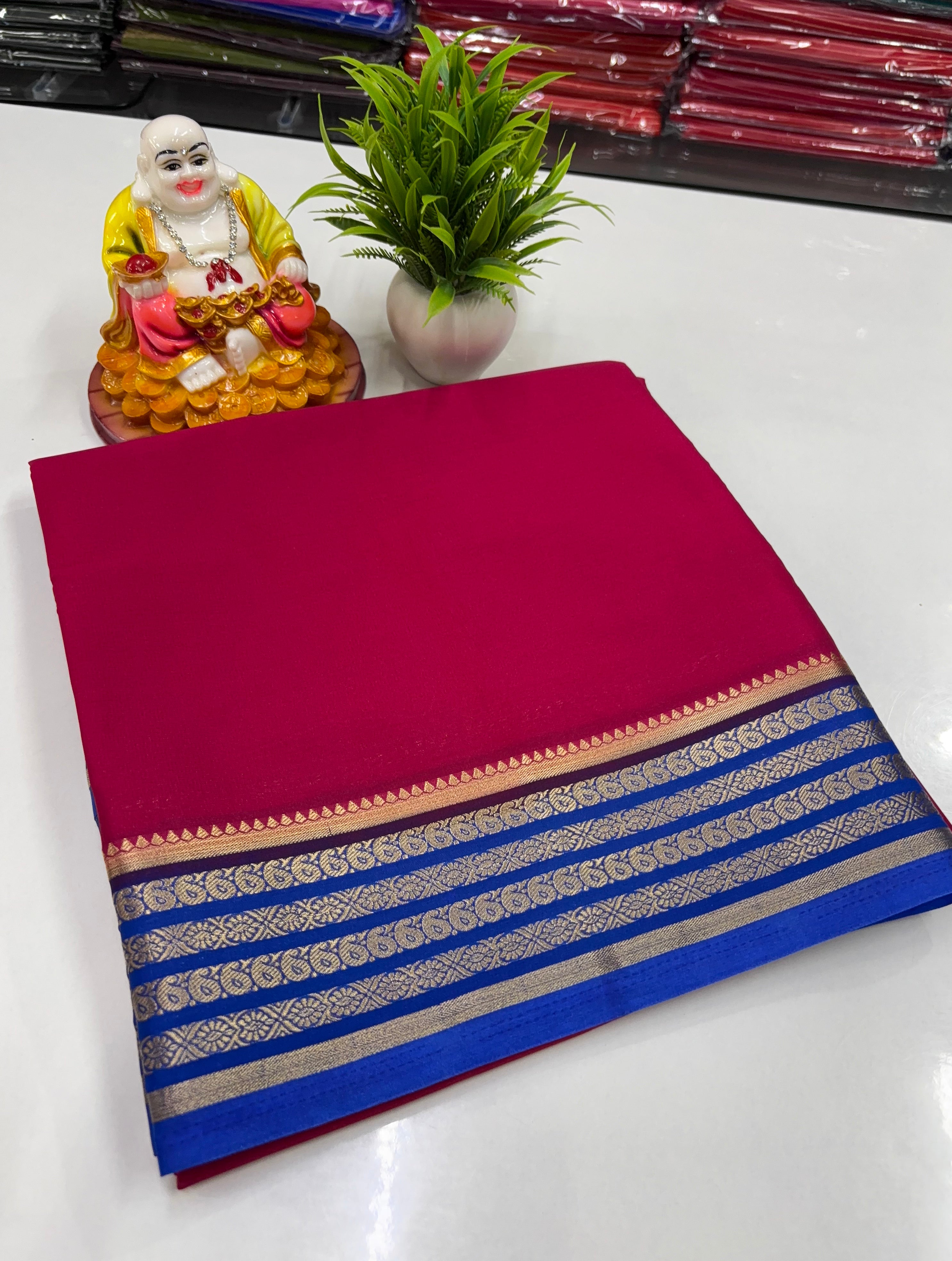 🌸 Mysore Crepe Silk Saree with Beautiful Contrast Border and  Rich Pallu 🌸
