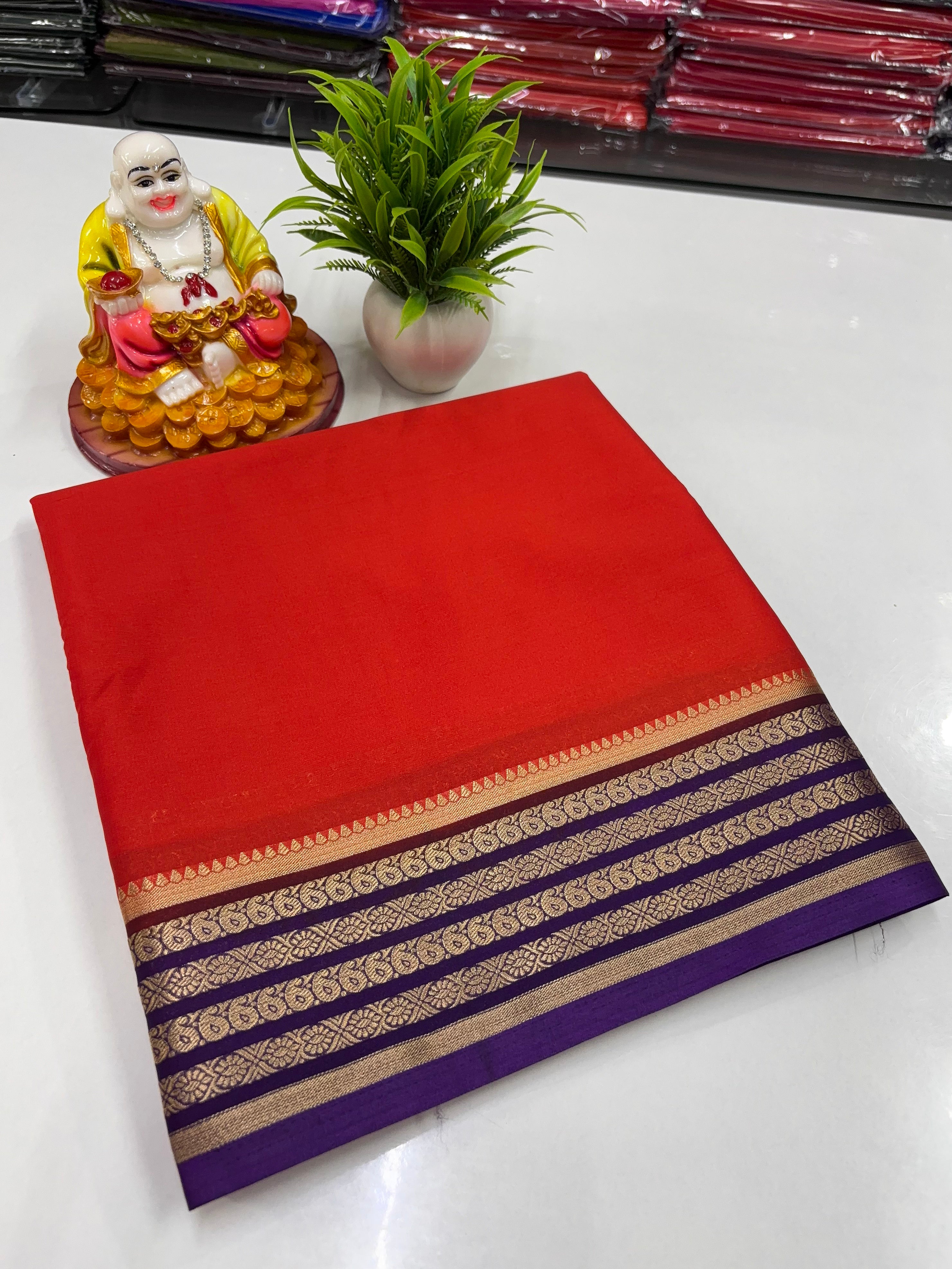 🌸 Mysore Crepe Silk Saree with Beautiful Contrast Border and  Rich Pallu 🌸