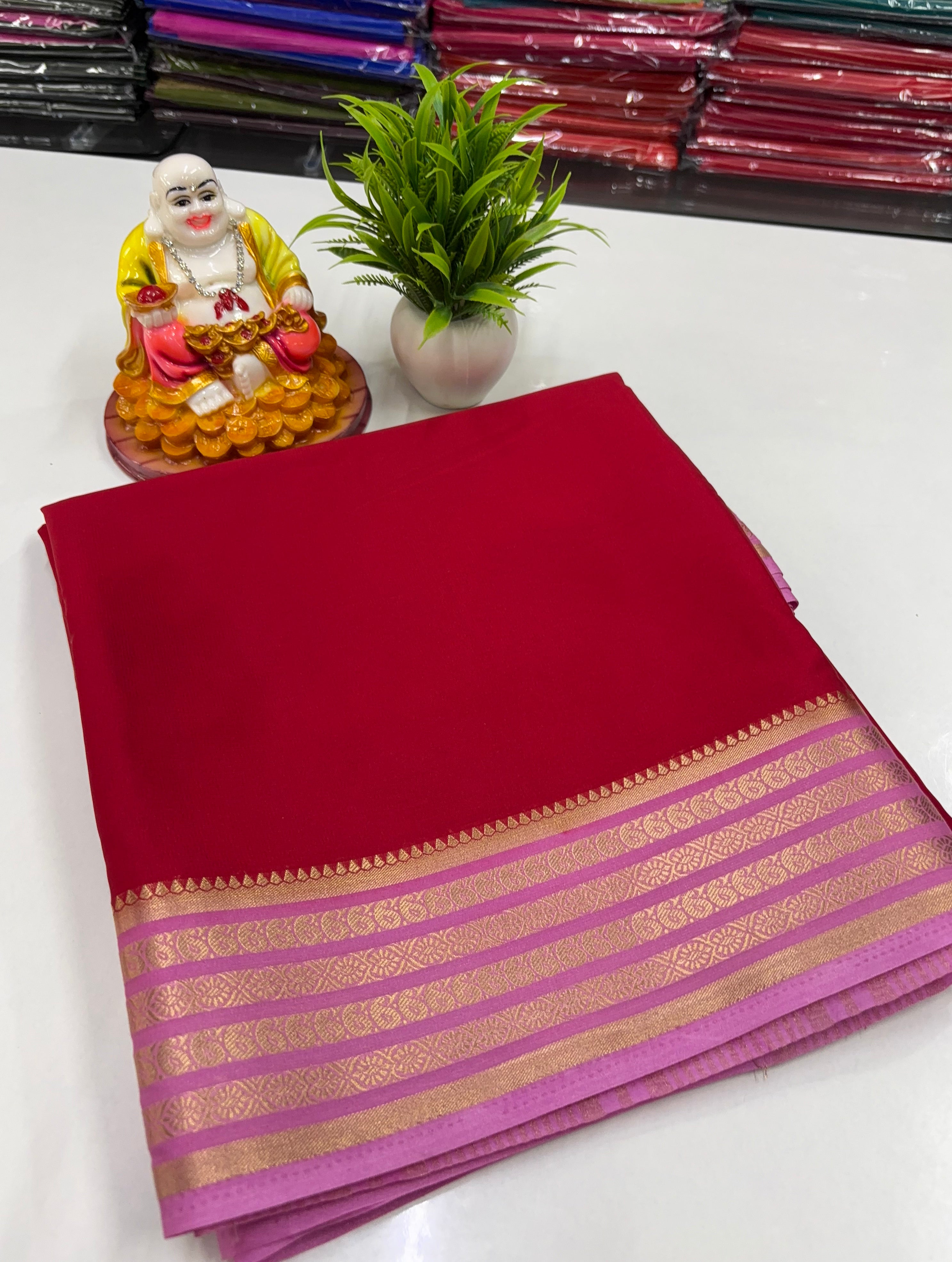🌸 Mysore Crepe Silk Saree with Beautiful Contrast Border and  Rich Pallu 🌸