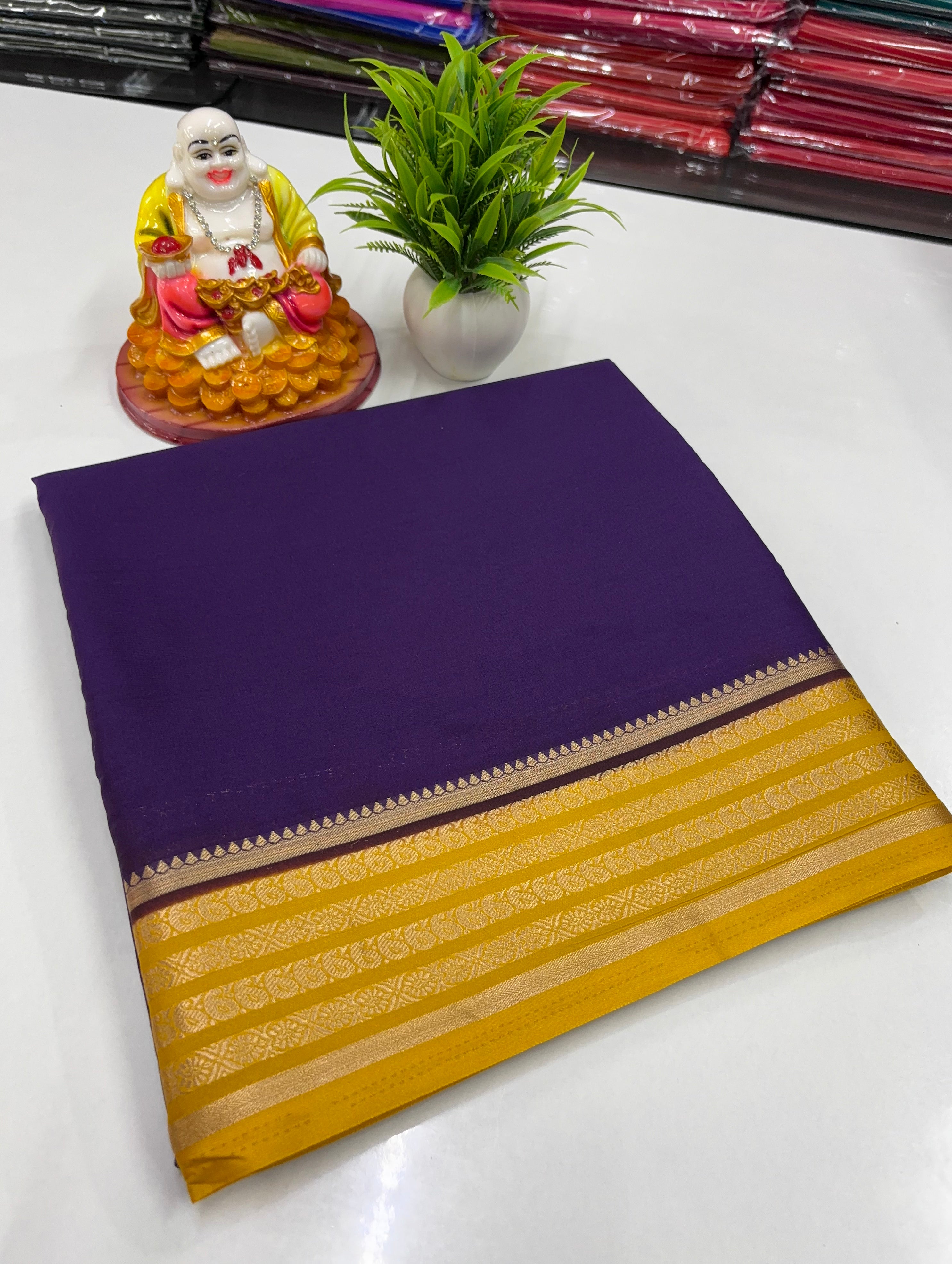 🌸 Mysore Crepe Silk Saree with Beautiful Contrast Border and  Rich Pallu 🌸