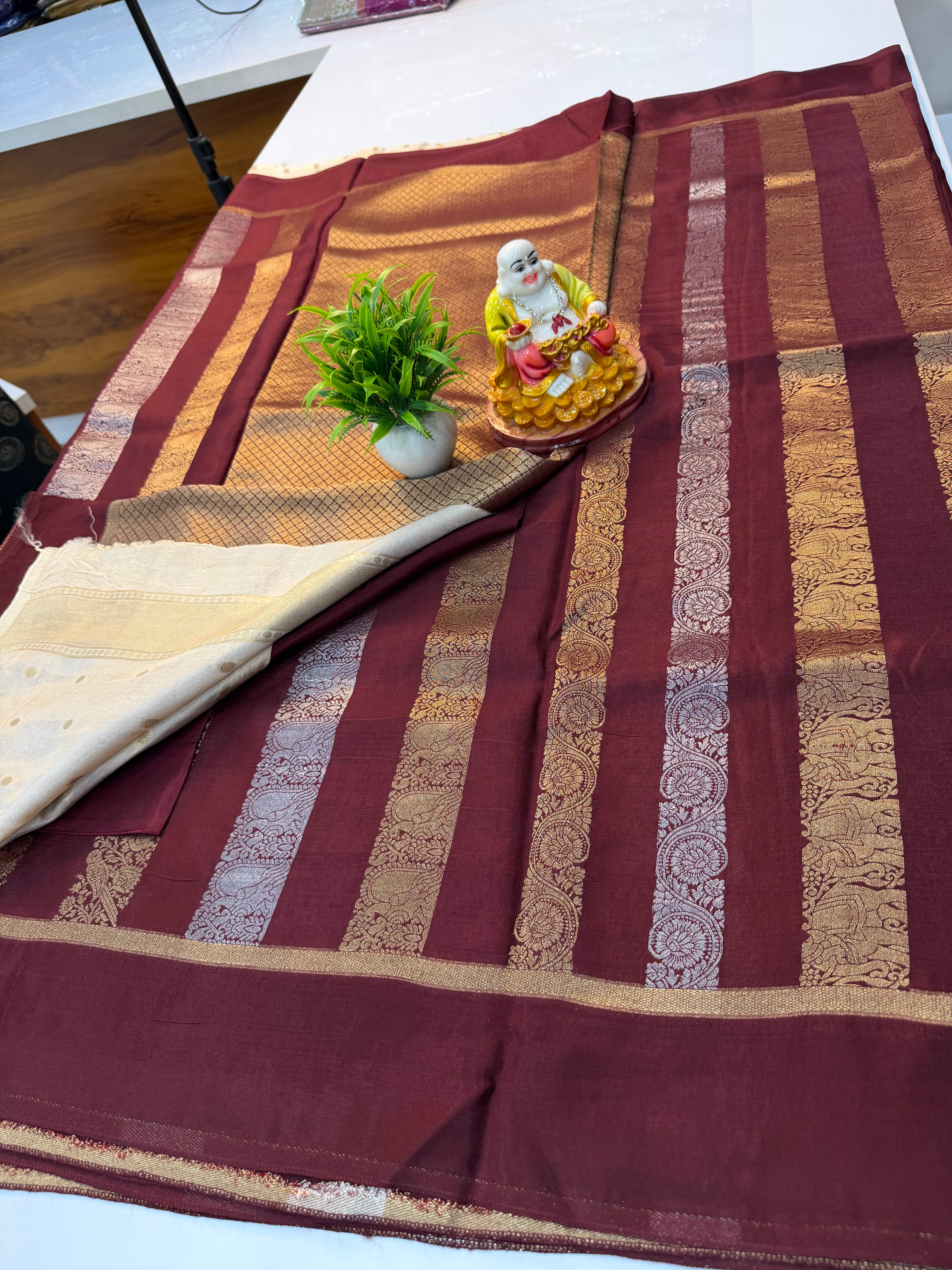 Premium Viscose Saree with Stripes, Rich Pallu & Butta Blouse | Padmavathi Silks and Sarees