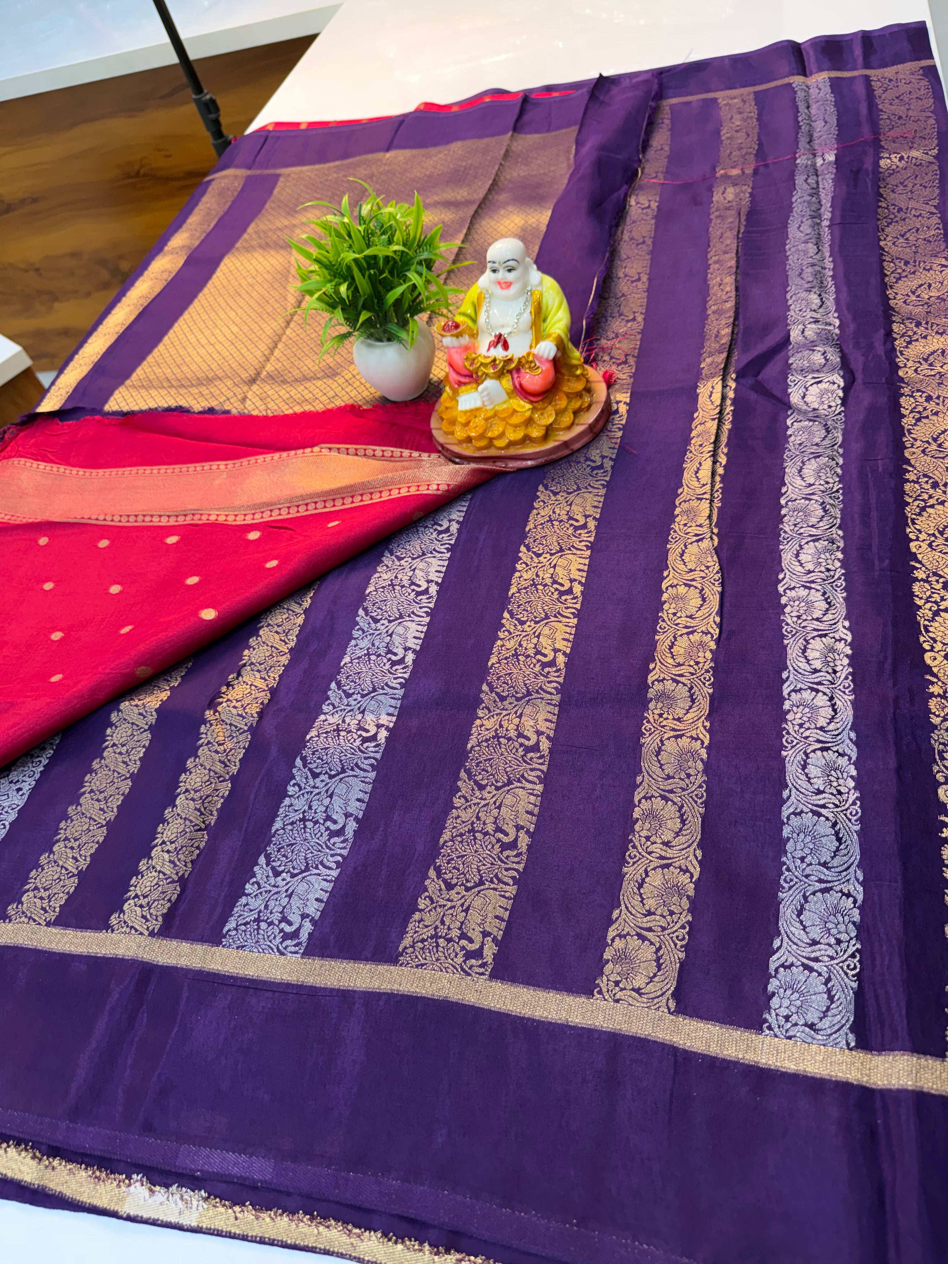 Premium Viscose Saree with Stripes, Rich Pallu & Butta Blouse | Padmavathi Silks and Sarees