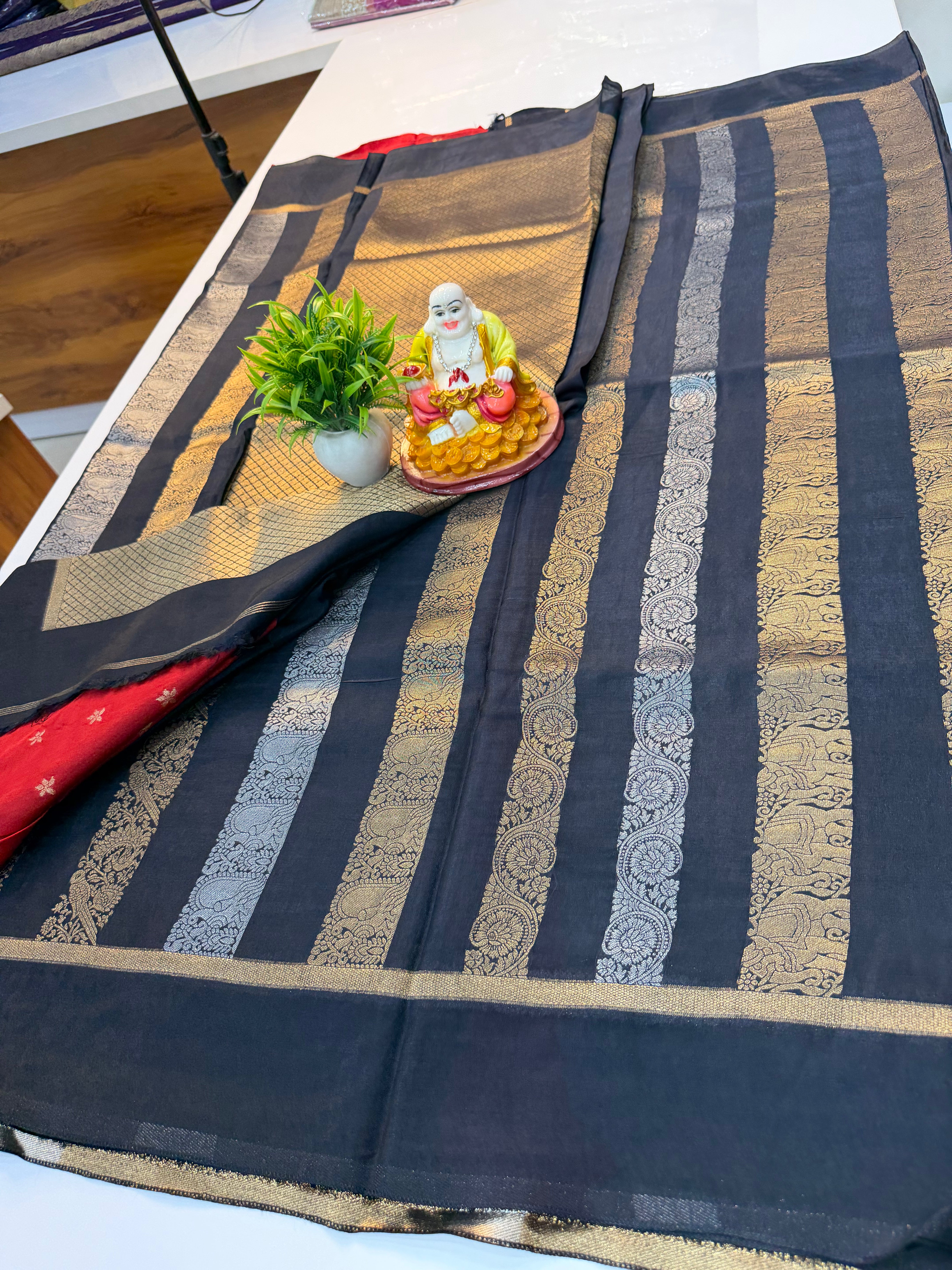 Premium Viscose Saree with Stripes, Rich Pallu & Butta Blouse | Padmavathi Silks and Sarees