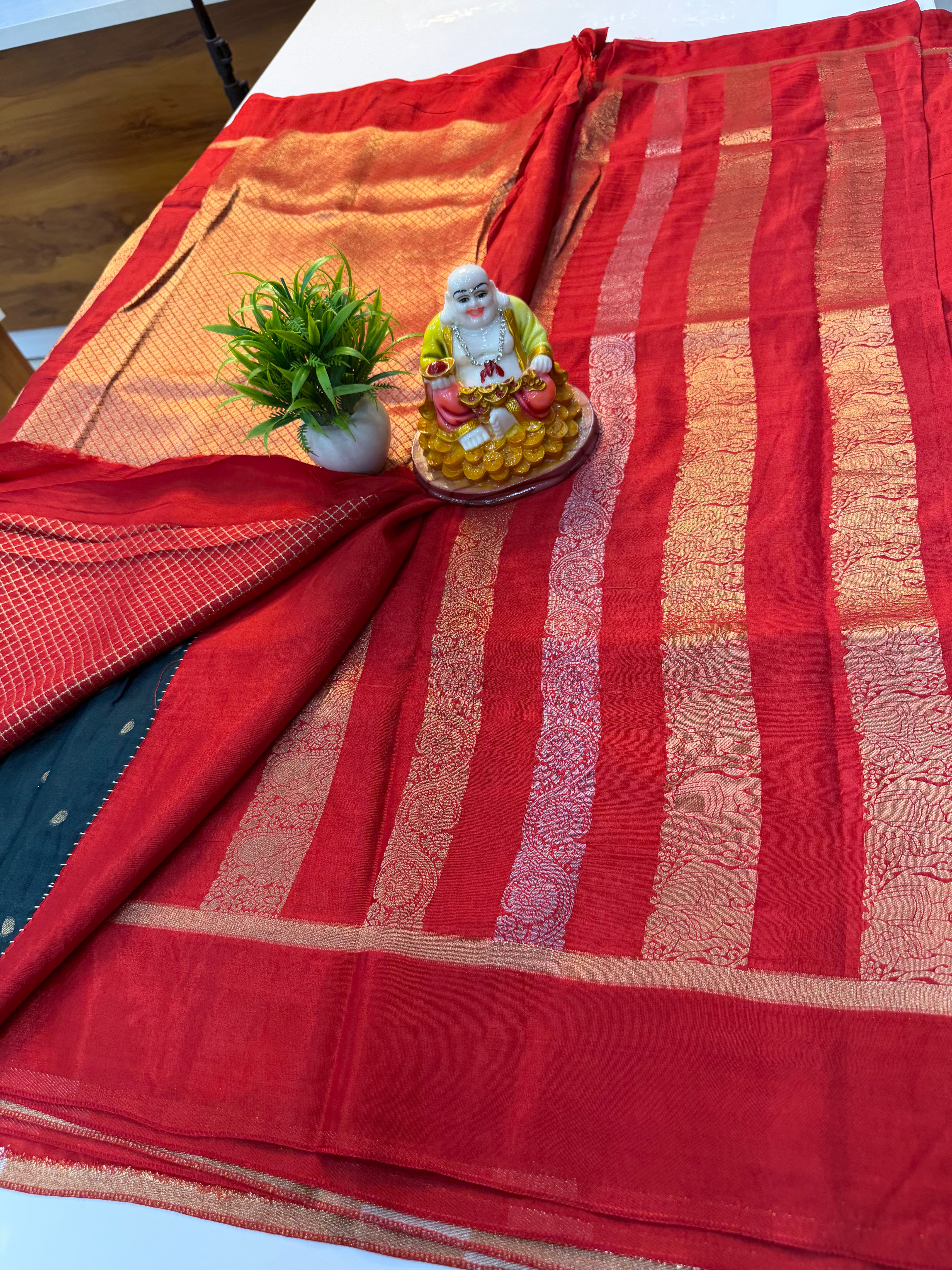 Premium Viscose Saree with Stripes, Rich Pallu & Butta Blouse | Padmavathi Silks and Sarees