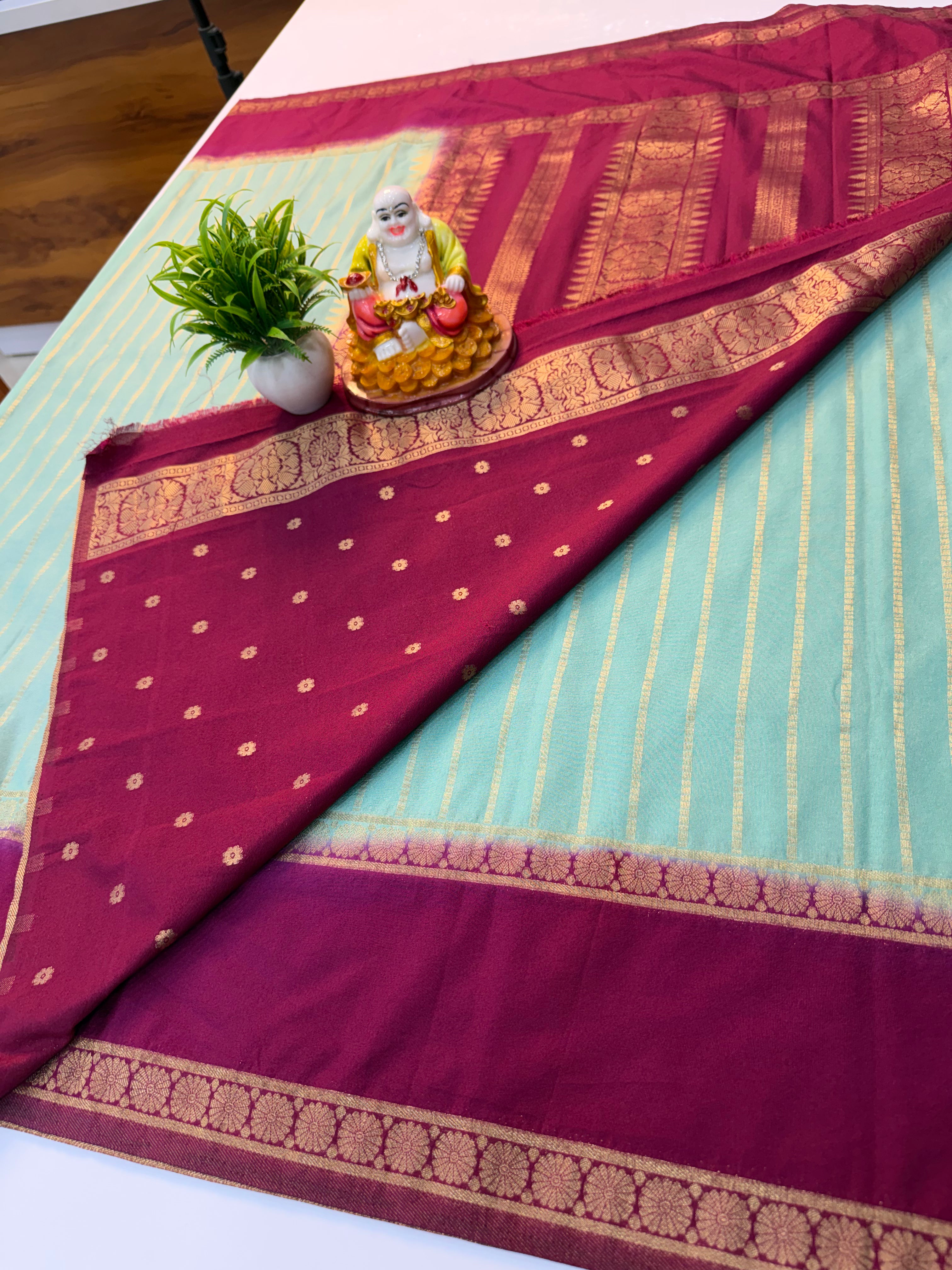 Georgette Saree with Stripes & Rich Pallu  and butta blouse | Padmavathi Silks and Sarees