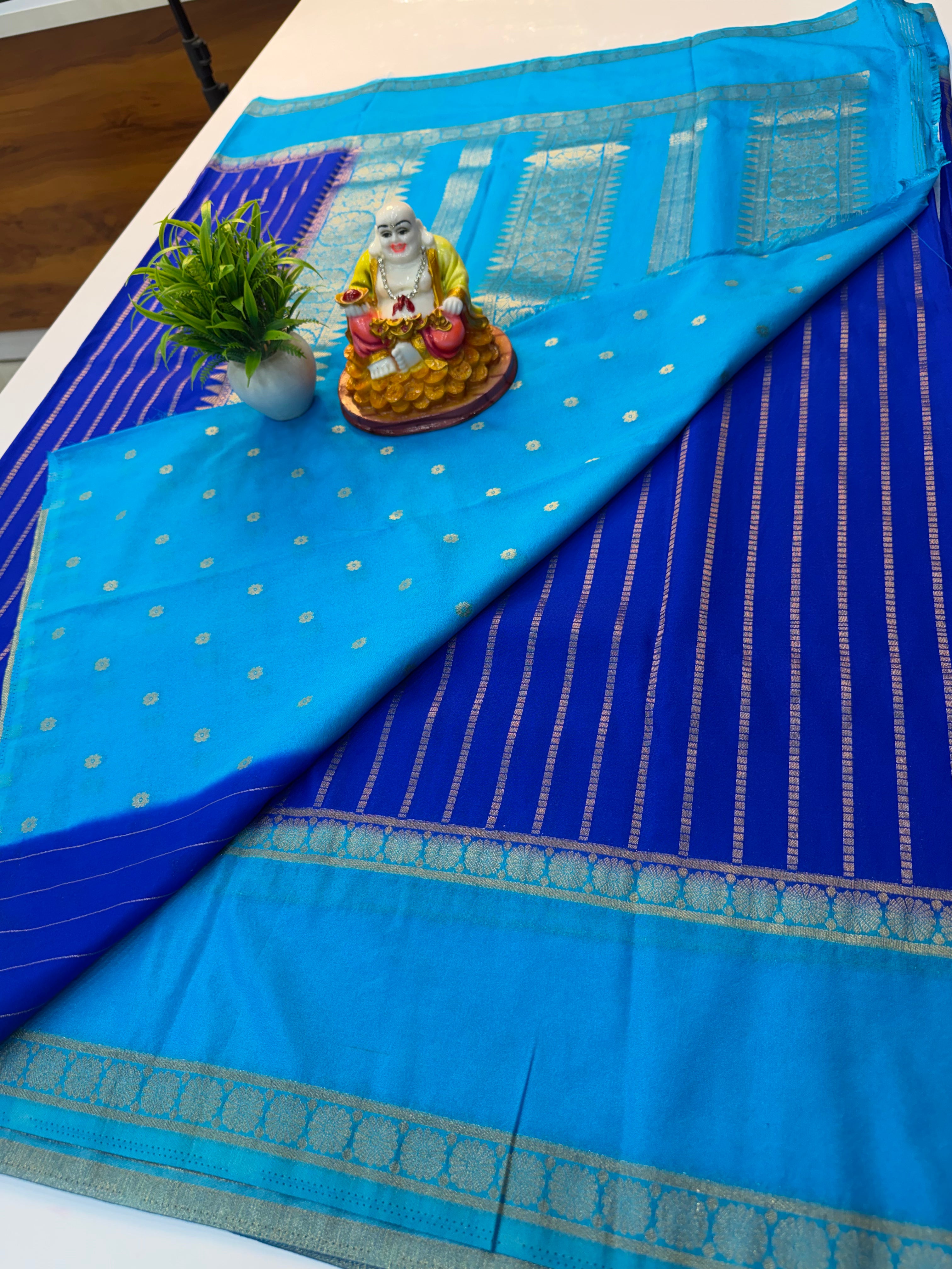Georgette Saree with Stripes & Rich Pallu  and butta blouse | Padmavathi Silks and Sarees