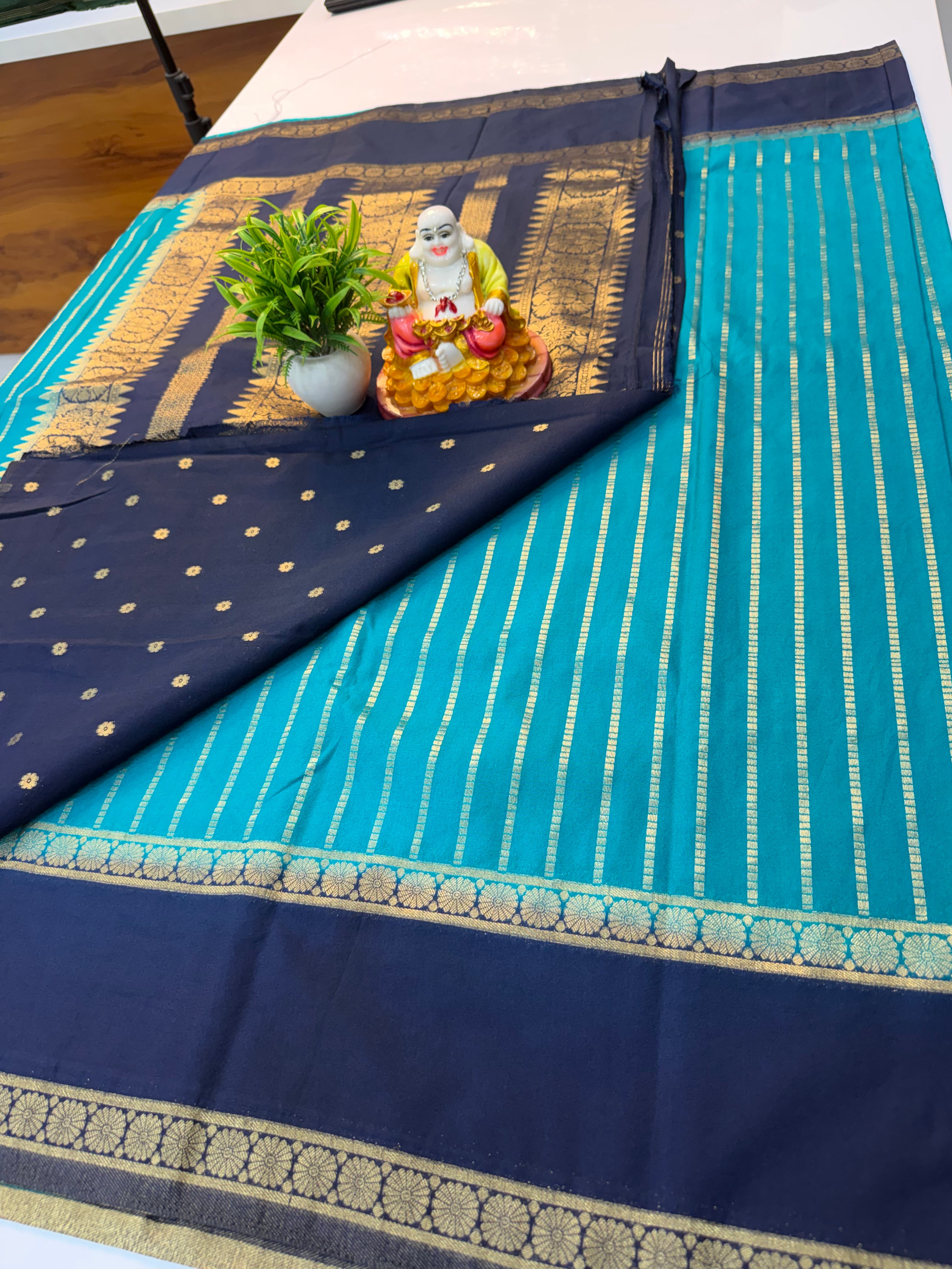 Georgette Saree with Stripes & Rich Pallu  and butta blouse | Padmavathi Silks and Sarees