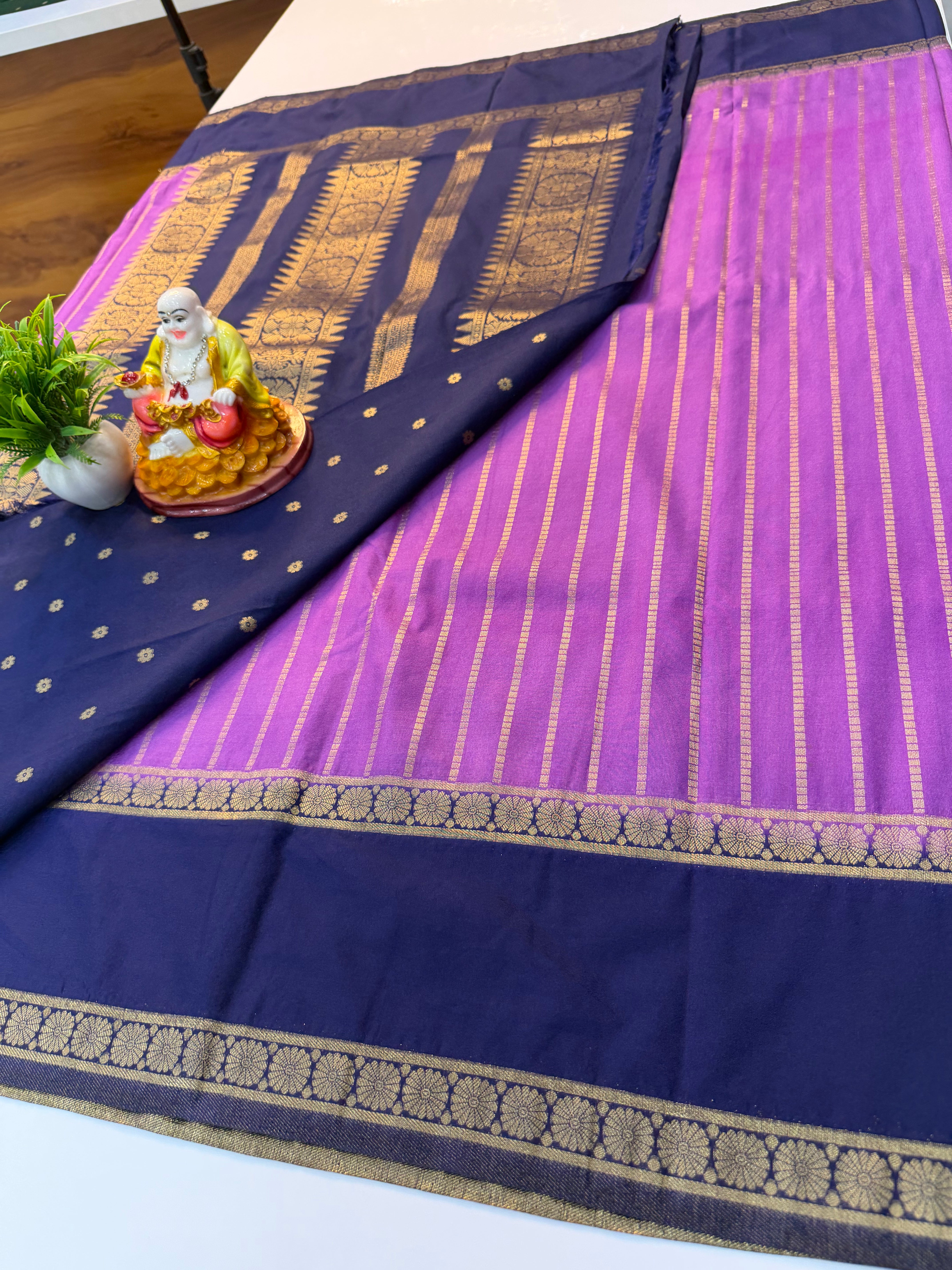Georgette Saree with Stripes & Rich Pallu  and butta blouse | Padmavathi Silks and Sarees