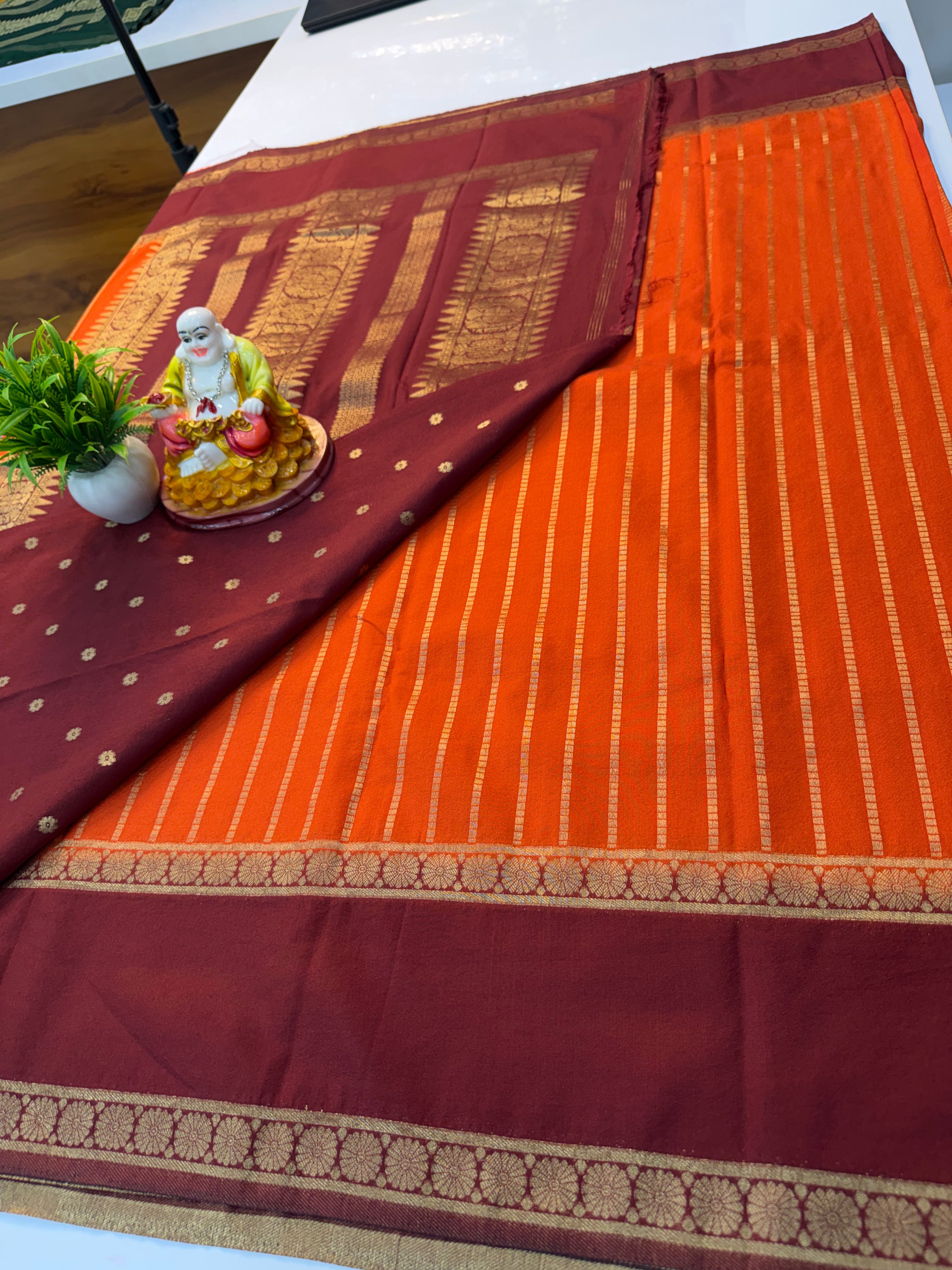 Georgette Saree with Stripes & Rich Pallu  and butta blouse | Padmavathi Silks and Sarees