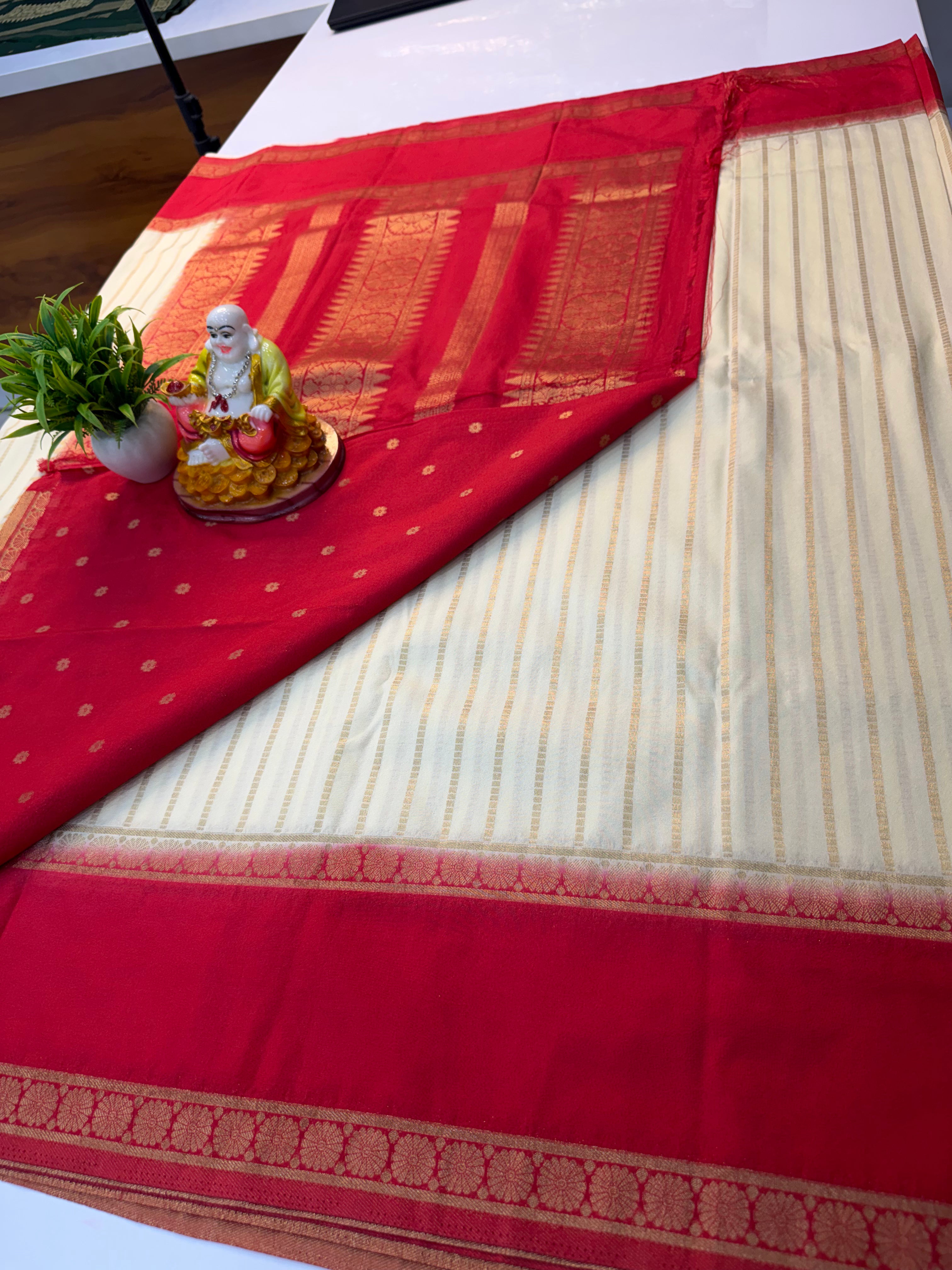 Georgette Saree with Stripes & Rich Pallu  and butta blouse | Padmavathi Silks and Sarees
