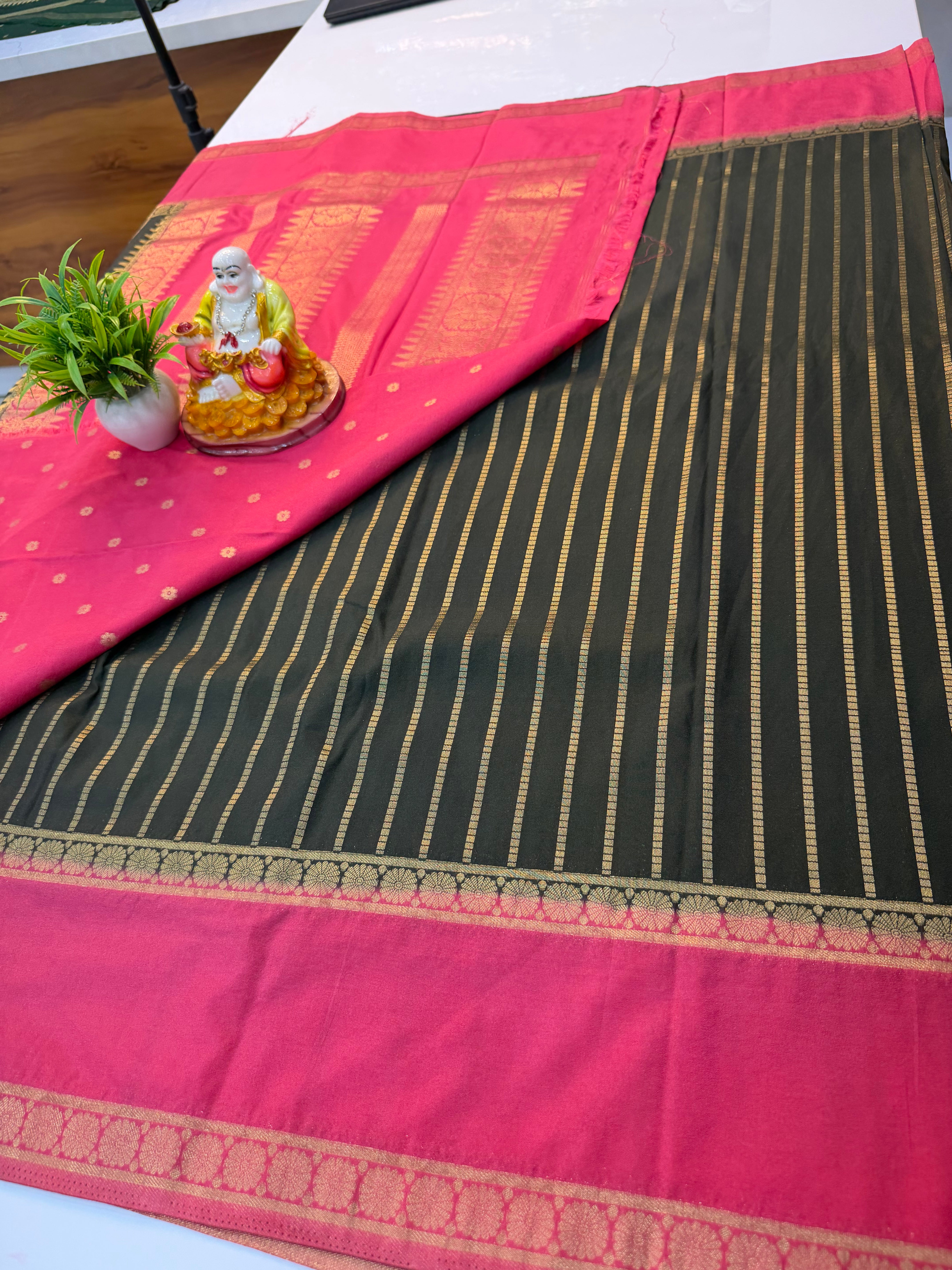 Georgette Saree with Stripes & Rich Pallu  and butta blouse | Padmavathi Silks and Sarees