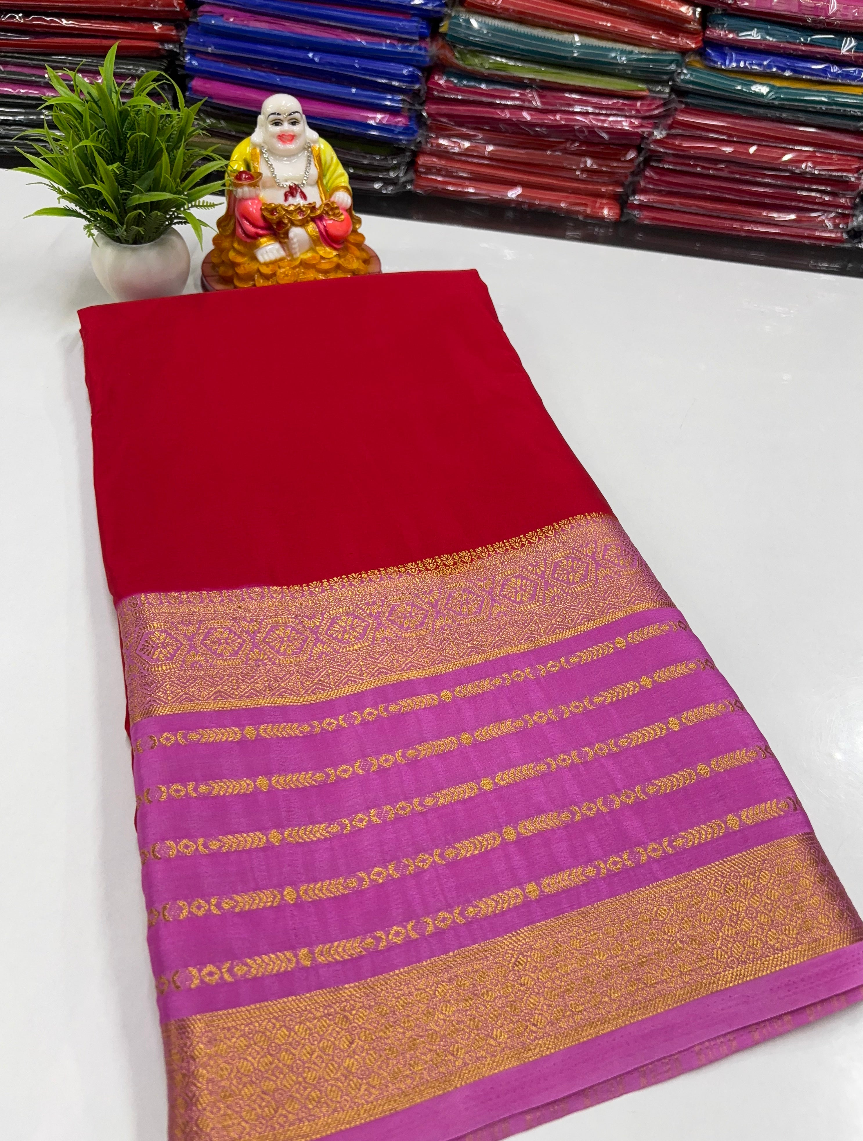 Mysore Crepe Silk Saree with Rich Contrast Pallu & Elegant Border