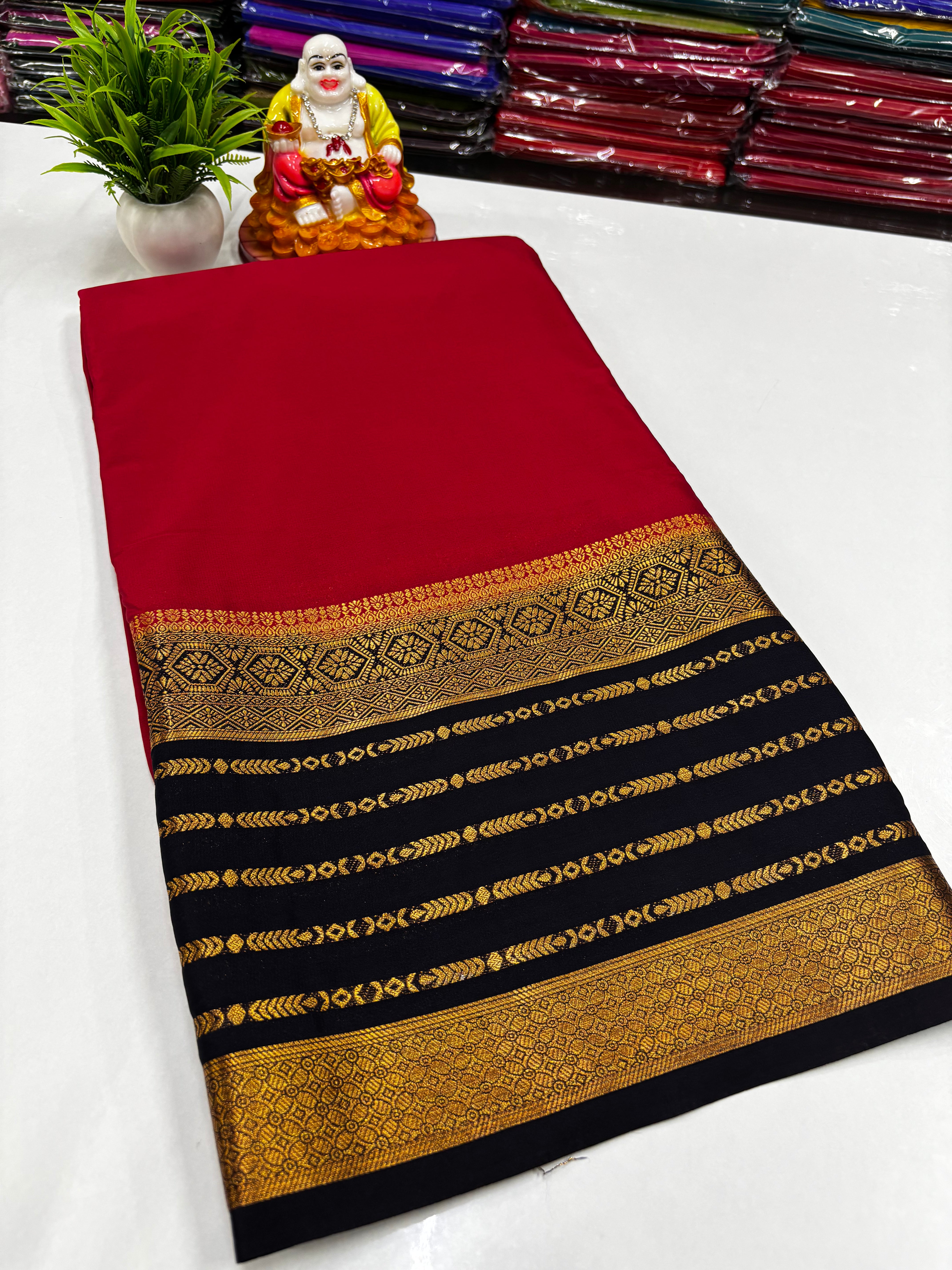 Mysore Crepe Silk Saree with Rich Contrast Pallu & Elegant Border
