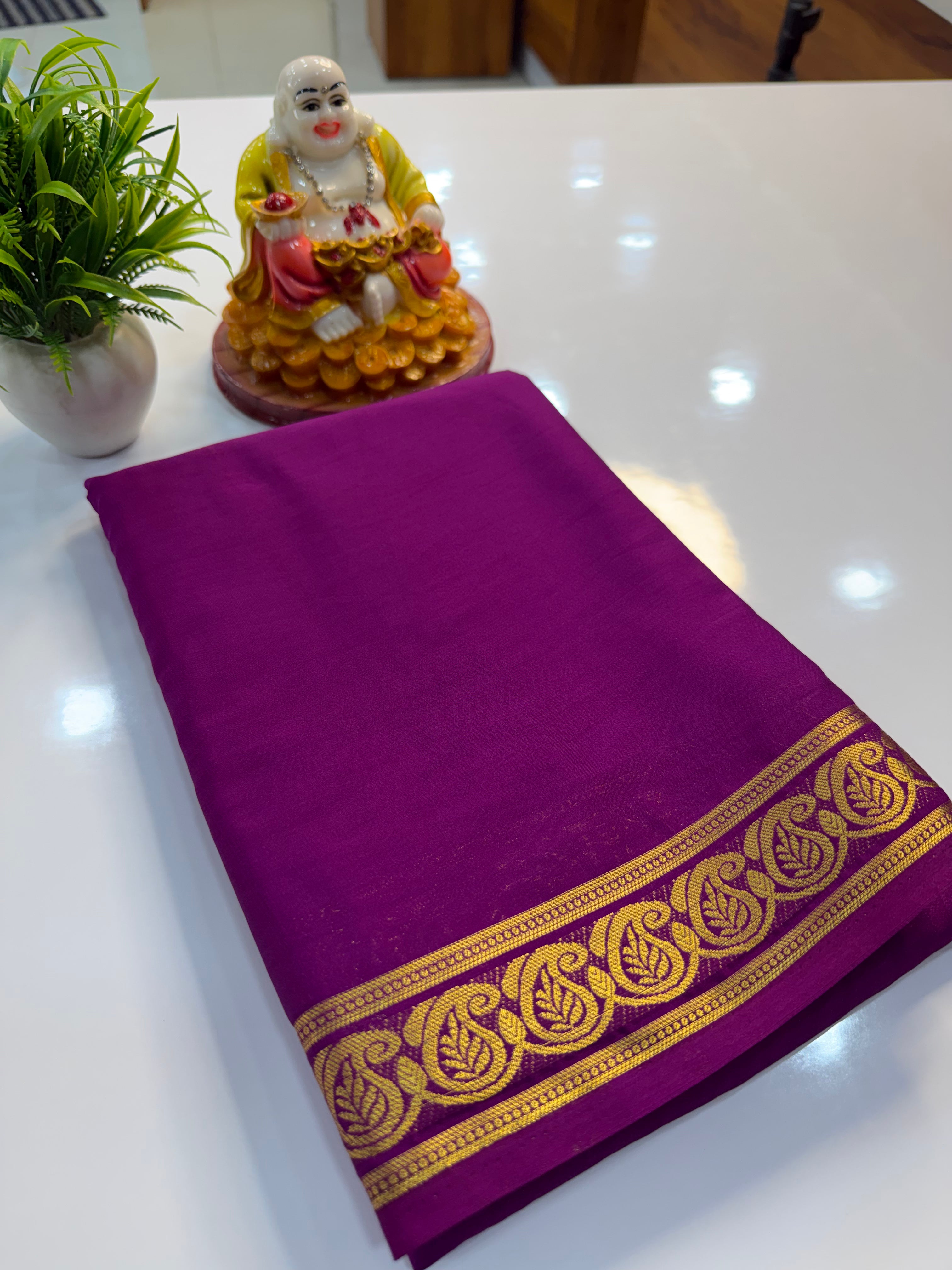 Mysore Crepe Silk Saree with Beautiful Mango Border